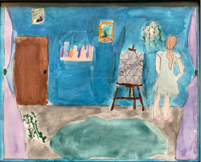 Young artist in home studio creating art from their imagination.