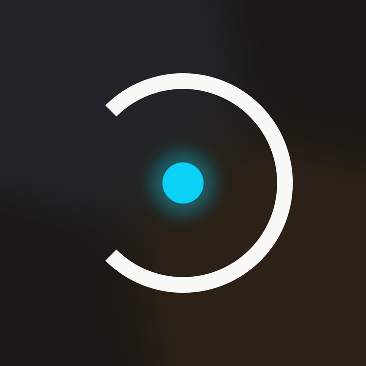 The Crit app icon: a white circular mark and bright cyan dot on a dark background