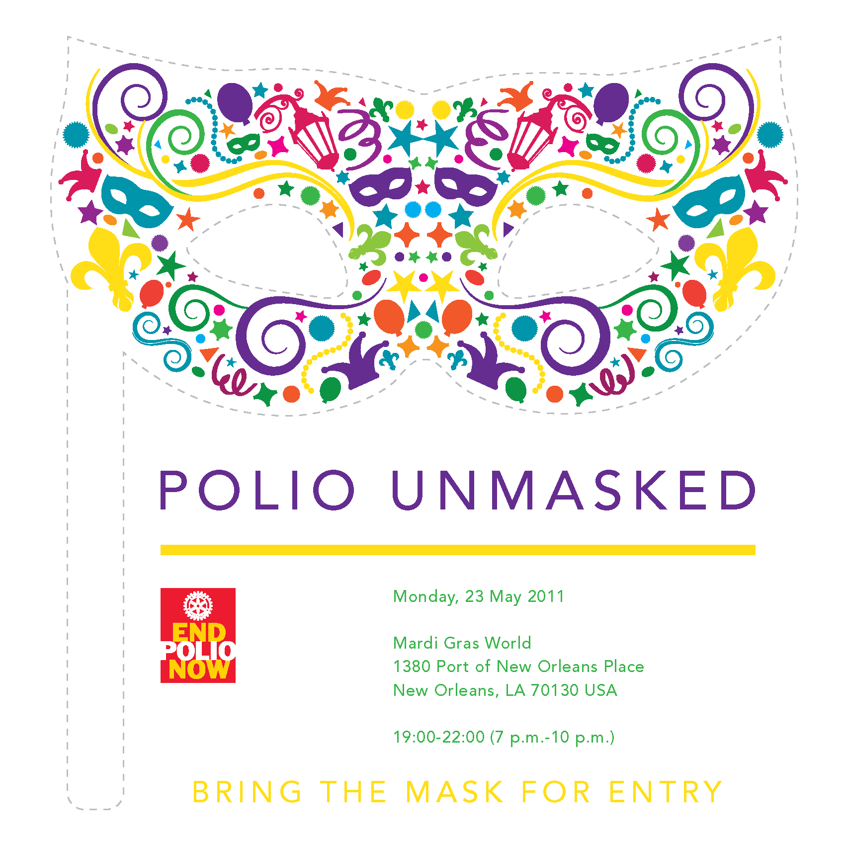  invitation to Polio Unmasked event, mask is intended to be cut out and used at the event 