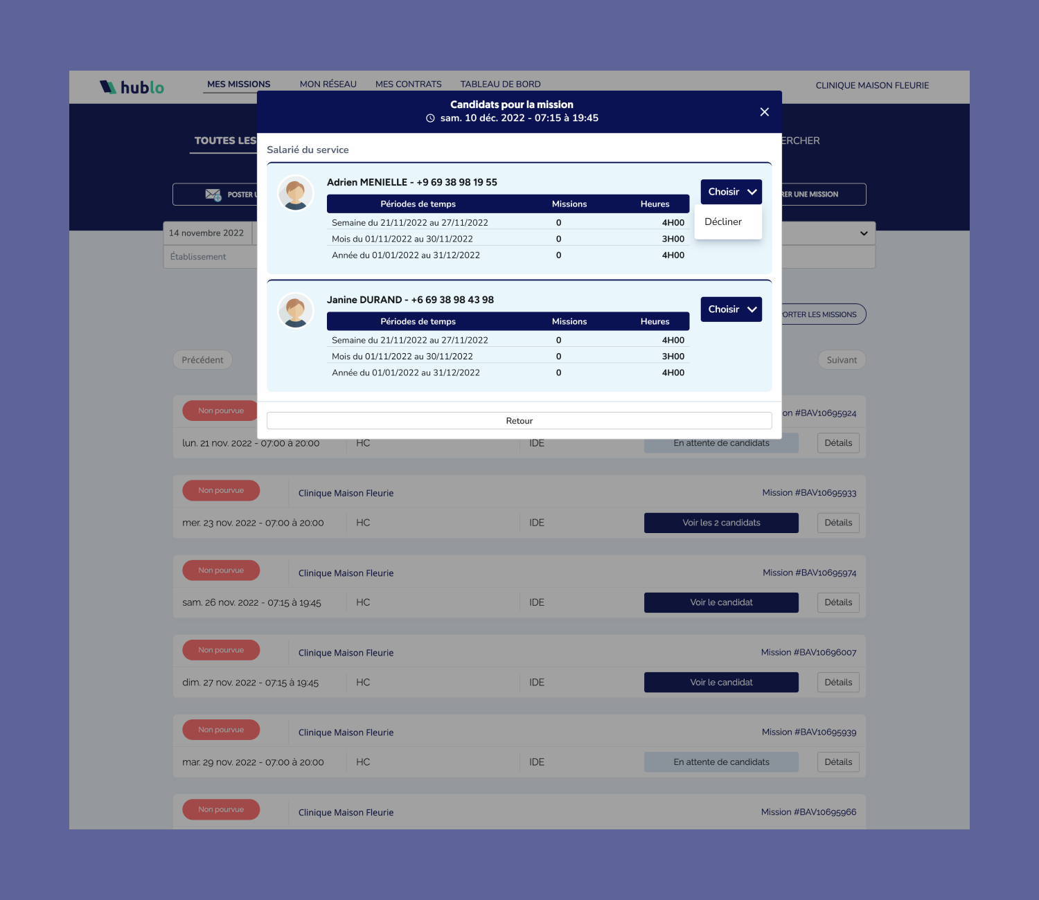 Screen of applicant selection before redesign