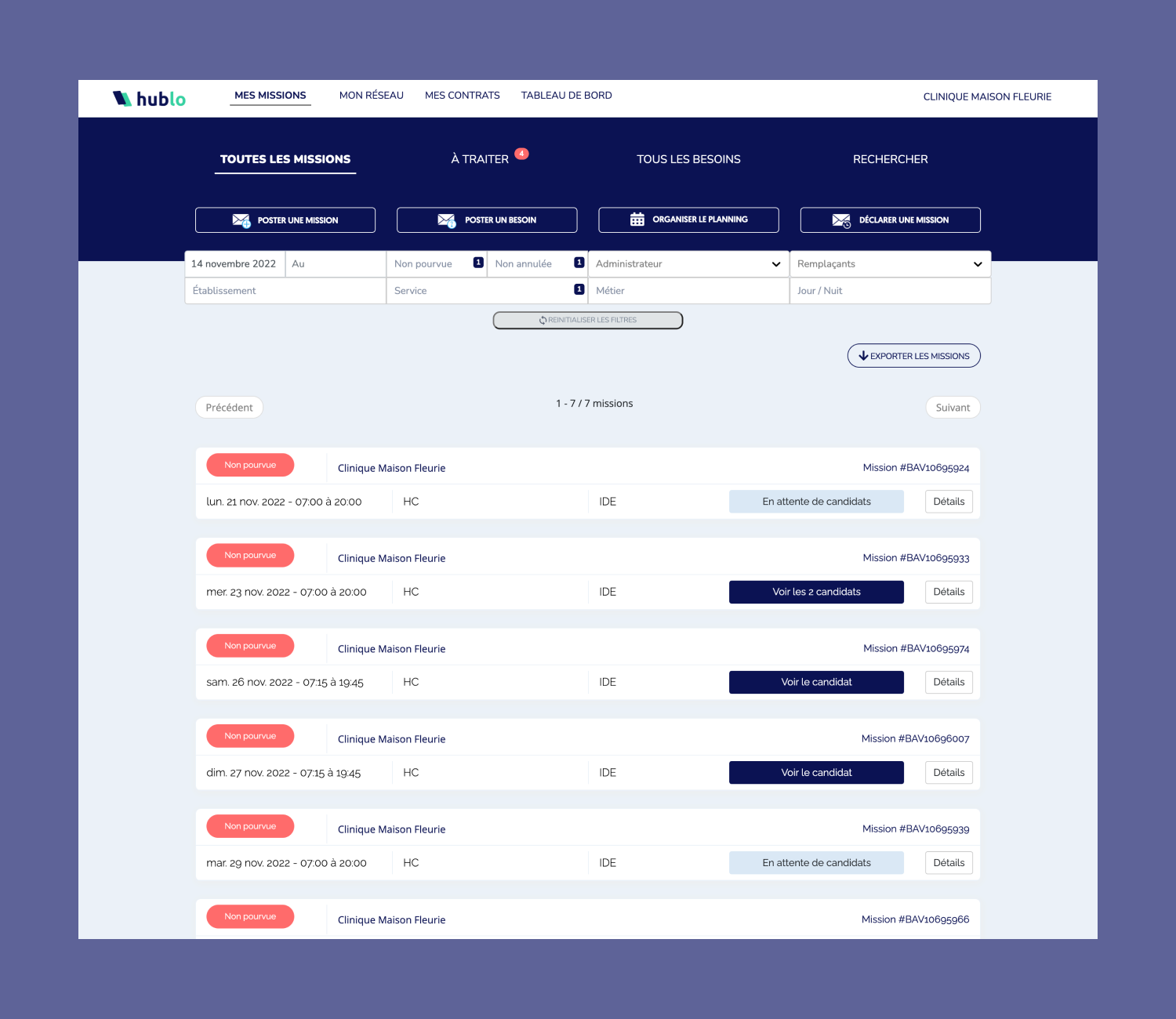 Screen of list page before the redesign