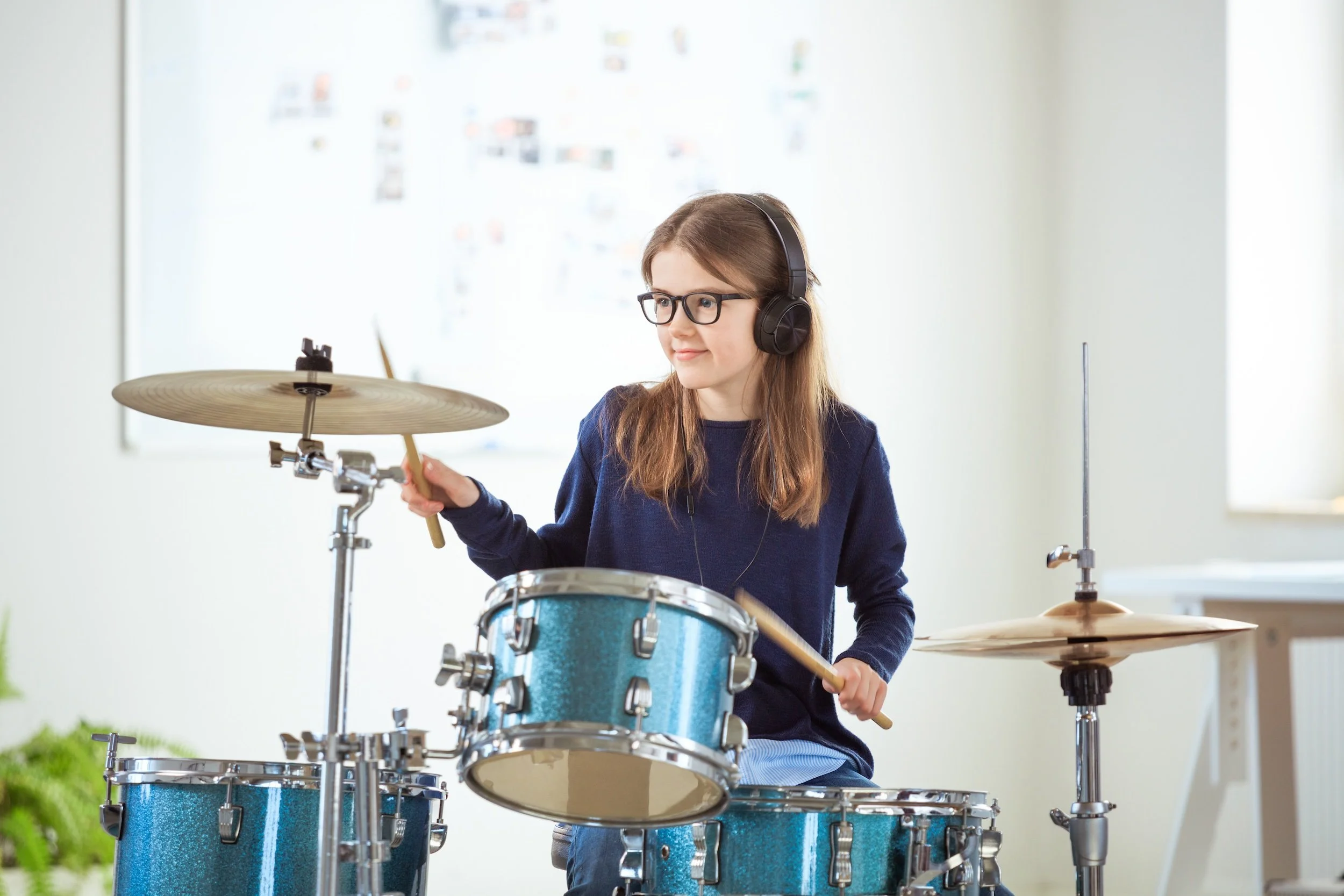 Student learning drums during a private lesson in Collingswood