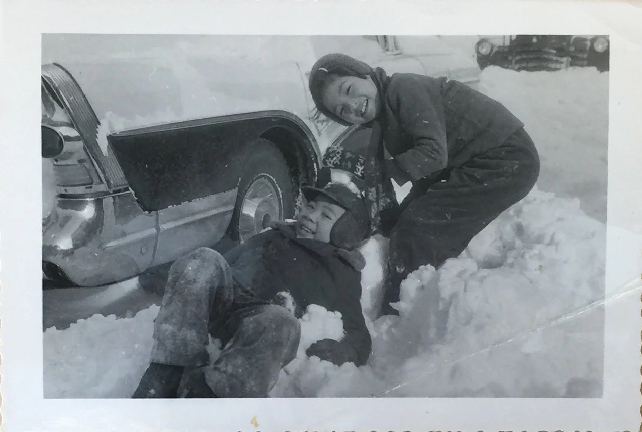 Cynthia (right) with her cousin, Albert on Hudson Street. Photo by Eddie Moon-Fun Yee, courtesy of Cynthia Yee.