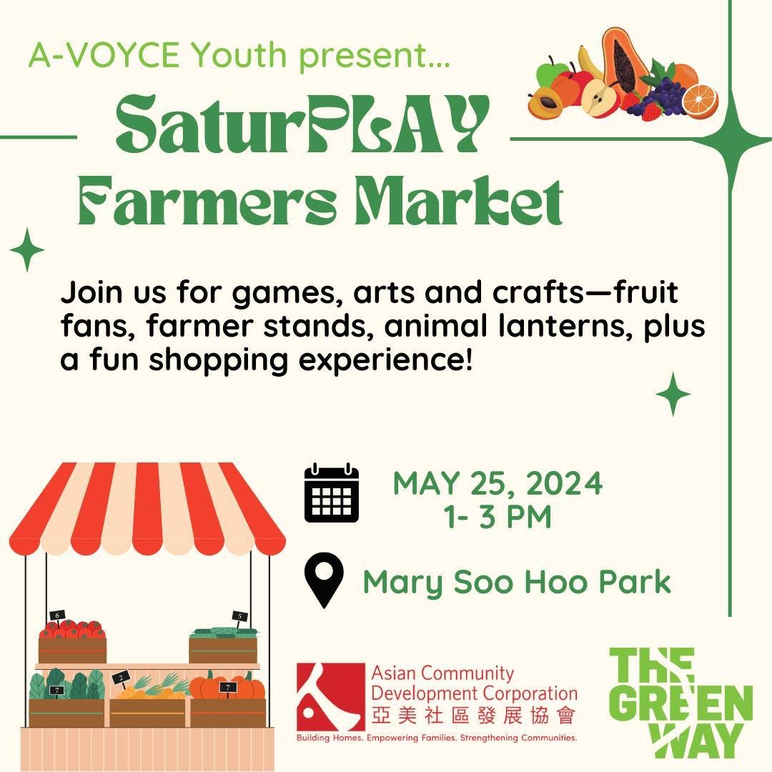 🍉 Bring your kids to SaturPLAY on May 25th for games, activities, and crafts! ⁠
⁠
🗓 Saturday, May 25, 2024⁠
⁠
⏰ 1pm - 3pm⁠
⁠
📍Mary Soo Hoo Park (near the Greenway) on Hudson St &amp; Beach St, Boston MA 02111⁠
⁠
🥕 For May&rsquo;s SaturPLAY, the t