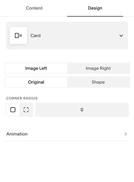 Screenshot of Squarespace Image Block GUI: Design