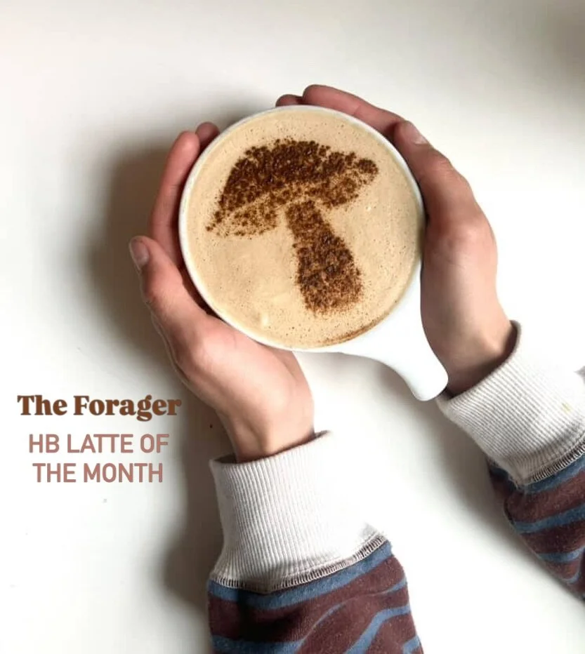 Picture this: a cozy, comforting latte made with our woodland walk tea ~ layered with star anise, ginger, cinnamon, orange peel, clove, cardamom, cedar tips, elderflower, and chaga. We steam this with our signature Be Calm nut milk (house-made almond