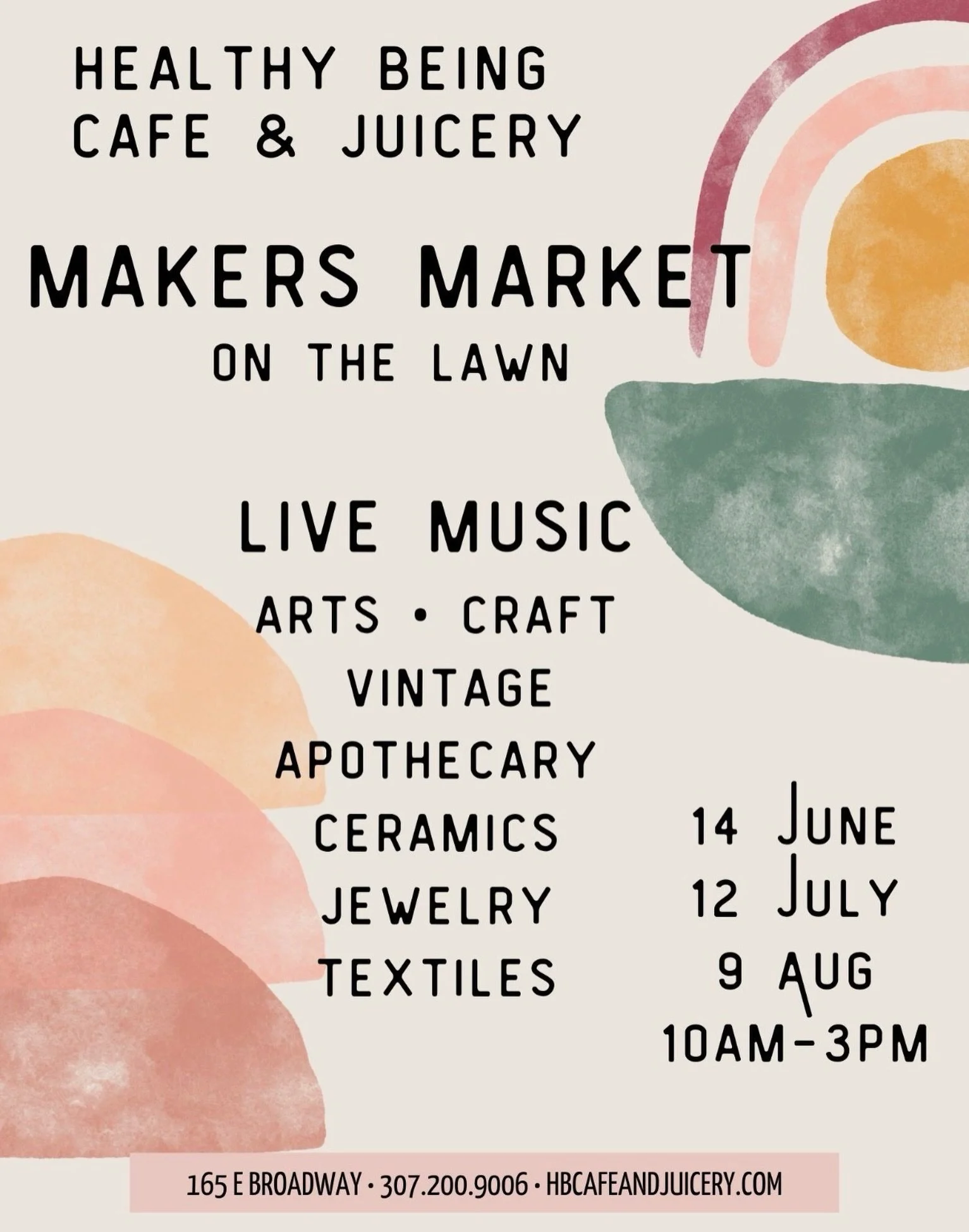 We are so excited for all of our summer festivities ~ be it supporting art, community, music, or eating good food &amp; drinking organic beverages 🙌🏼 ☀️ 🧃

Mark your calendars!

We are full, with no repeats on vendors this season and we&rsquo;re s