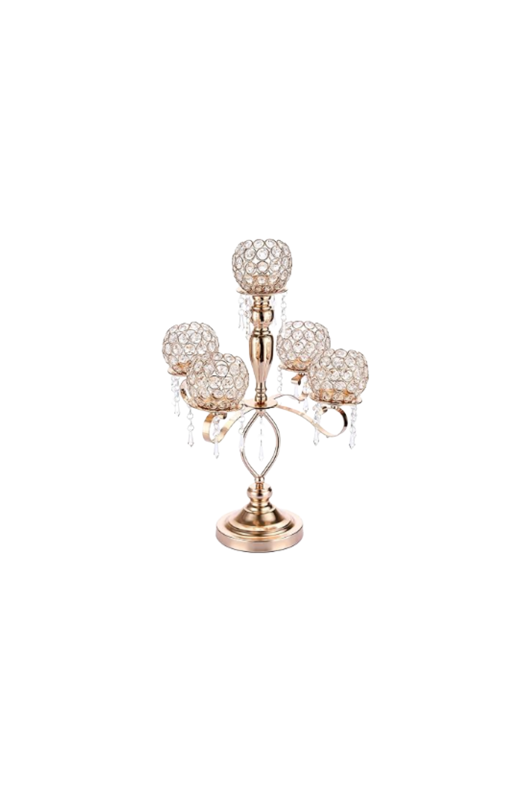 Five Arm Crystal and Gold Candelabra with Crystal Dangles
