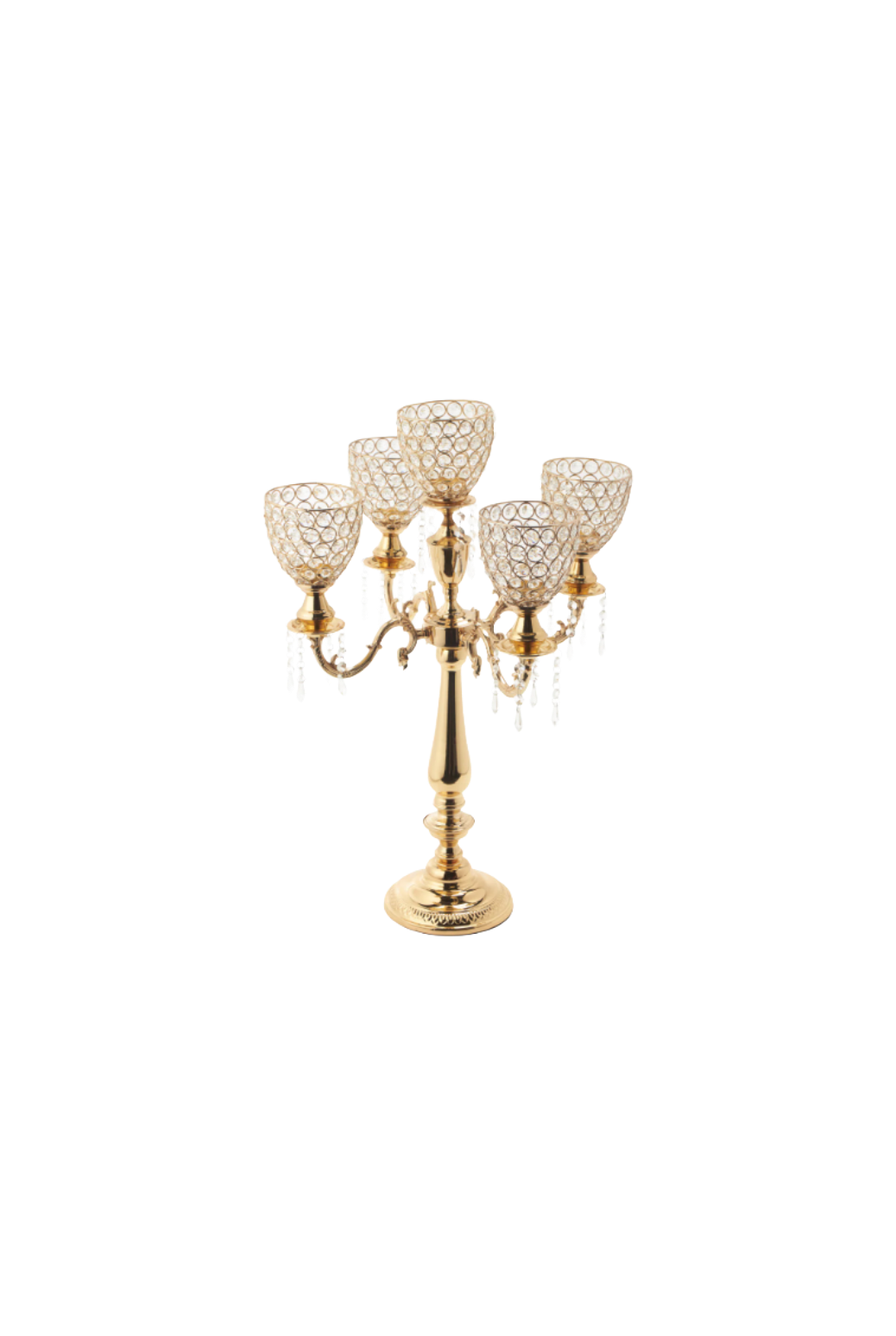 Five Arm Crystal and Gold Candelabra