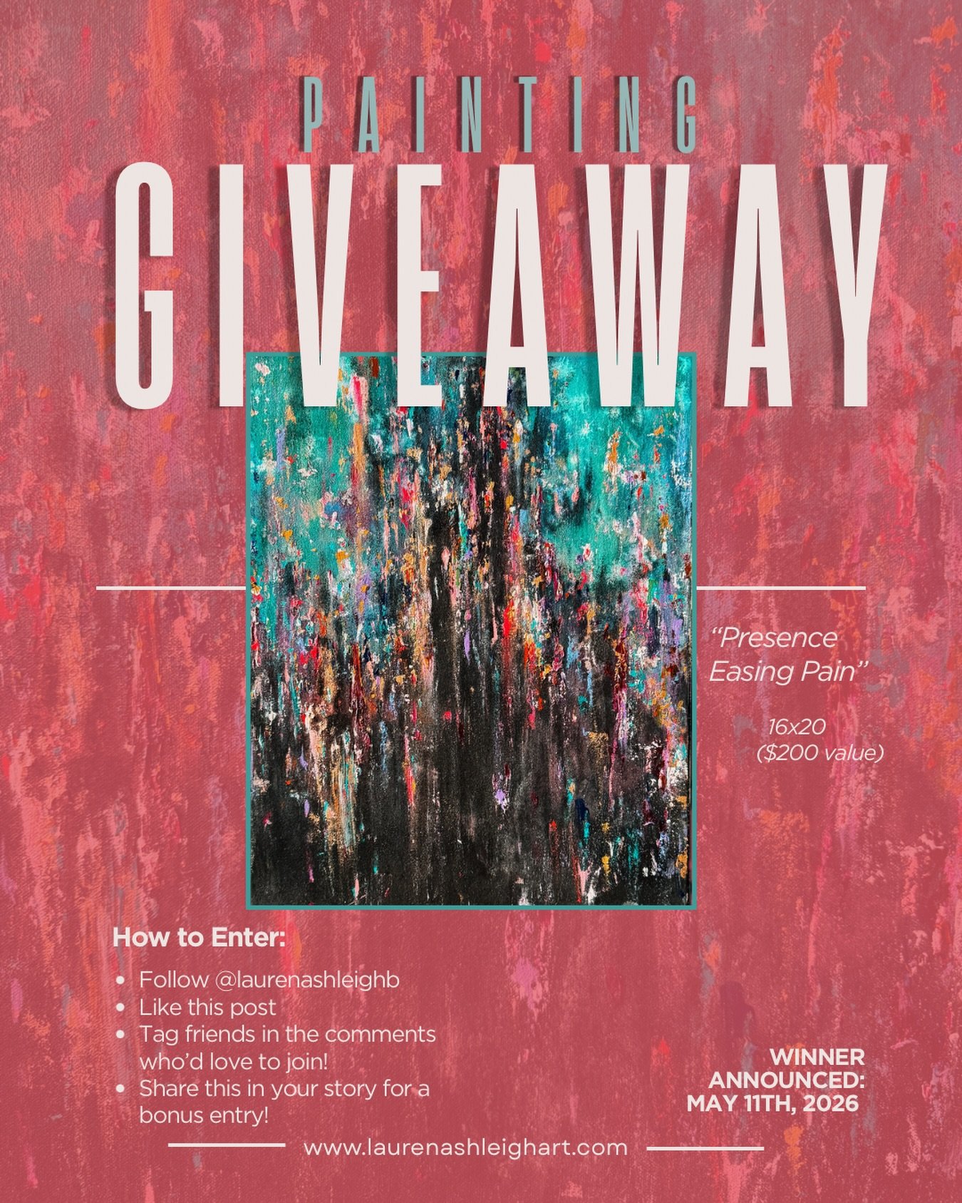 🩵✨GIVEAWAY! ✨🩵
💕enter to win this original 16x20 mixed media piece by me! 
💕&rdquo;Presence Easing Pain&rdquo; a tribute to those that feel like home 🫶🏻 

HOW TO ENTER:
✨follow @laurenashleighb 
✨like this post 
✨tag as many friends as you want