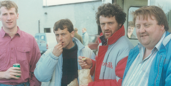 Cashel King Cormac supporters after county quarter-finals at Golden in 1991 Left to right: T.J. Connolly, Jim O’Leary, Brendan Bonnar, Denis Fitzgerald.
