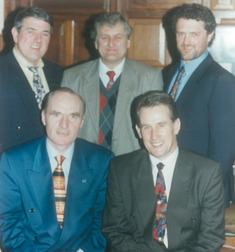 The management team in 1991 Back row, left to right: selectors, Jack Darmody, Aengus Ryan and Brendan Bonnar; Front row, left to right: club chairman, Seamus J. King and coach, Justin McCarthy