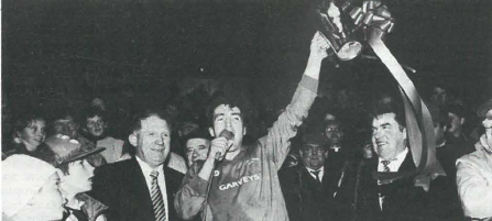 Colm Bonnar raises the Dan Breen Cup following the county final