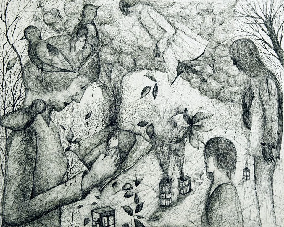 石仓真理，燃烧下去的书信之倒影，2015，纸上铅笔，91×72.7 ㎝.jpg