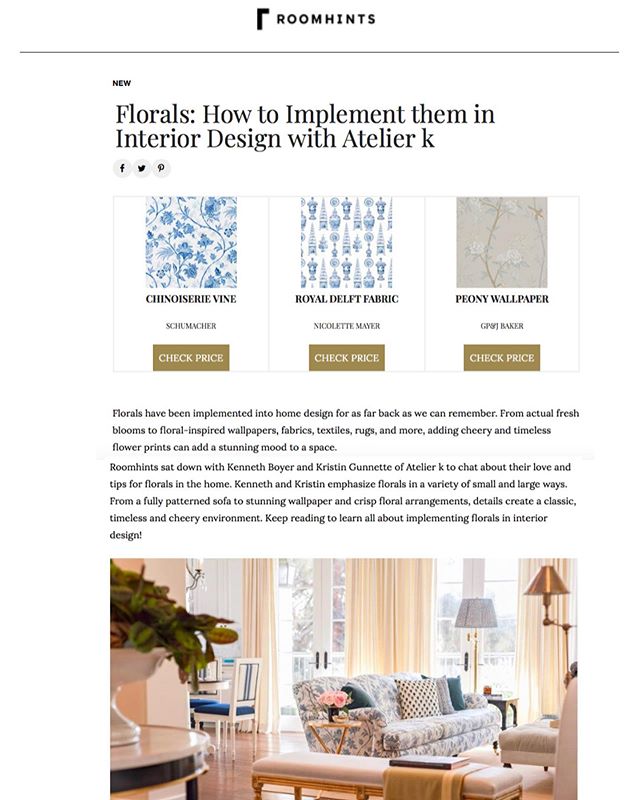 Thank you, @roomhints for sharing our favorite design tips for implementing florals into the home! We had so much fun chatting with you! Head on over to their site to read all about it!
.
.
.
. @schumacher1889 @nicolettemayer @gpjbaker  #floraldesign