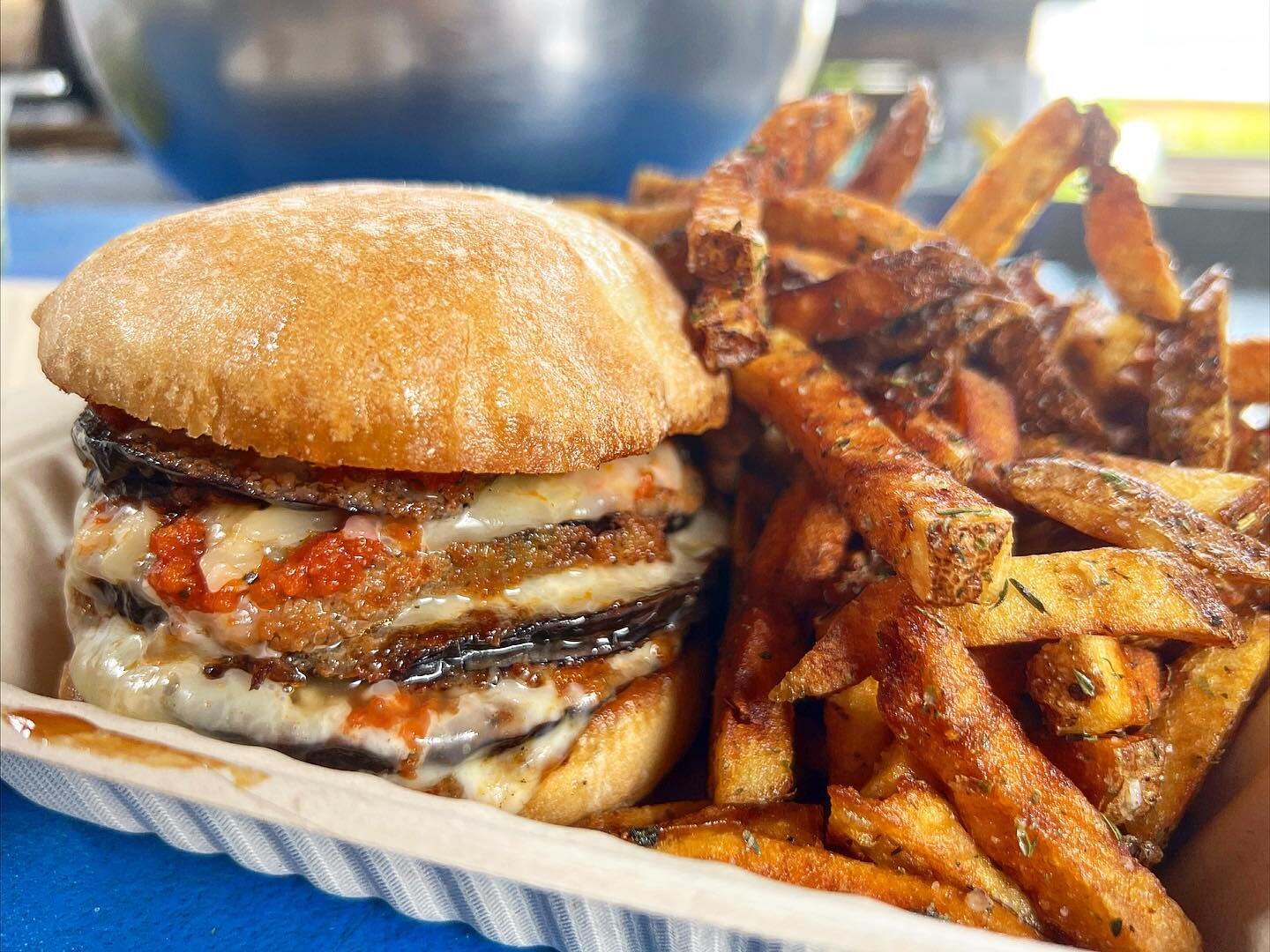 Eggplant Parm leave you saying &ldquo;Dootdootdoodoodoooo&rdquo; 🤤 The Nicky San-Meat-toro, call it by name, cause none taste the same 🍆 🍅 🌿 
.
.
Open today 11-SELL OUT Get there while you can! 
.
.
#sandwich #sandwiches #eat #lunch #eggplant #eg