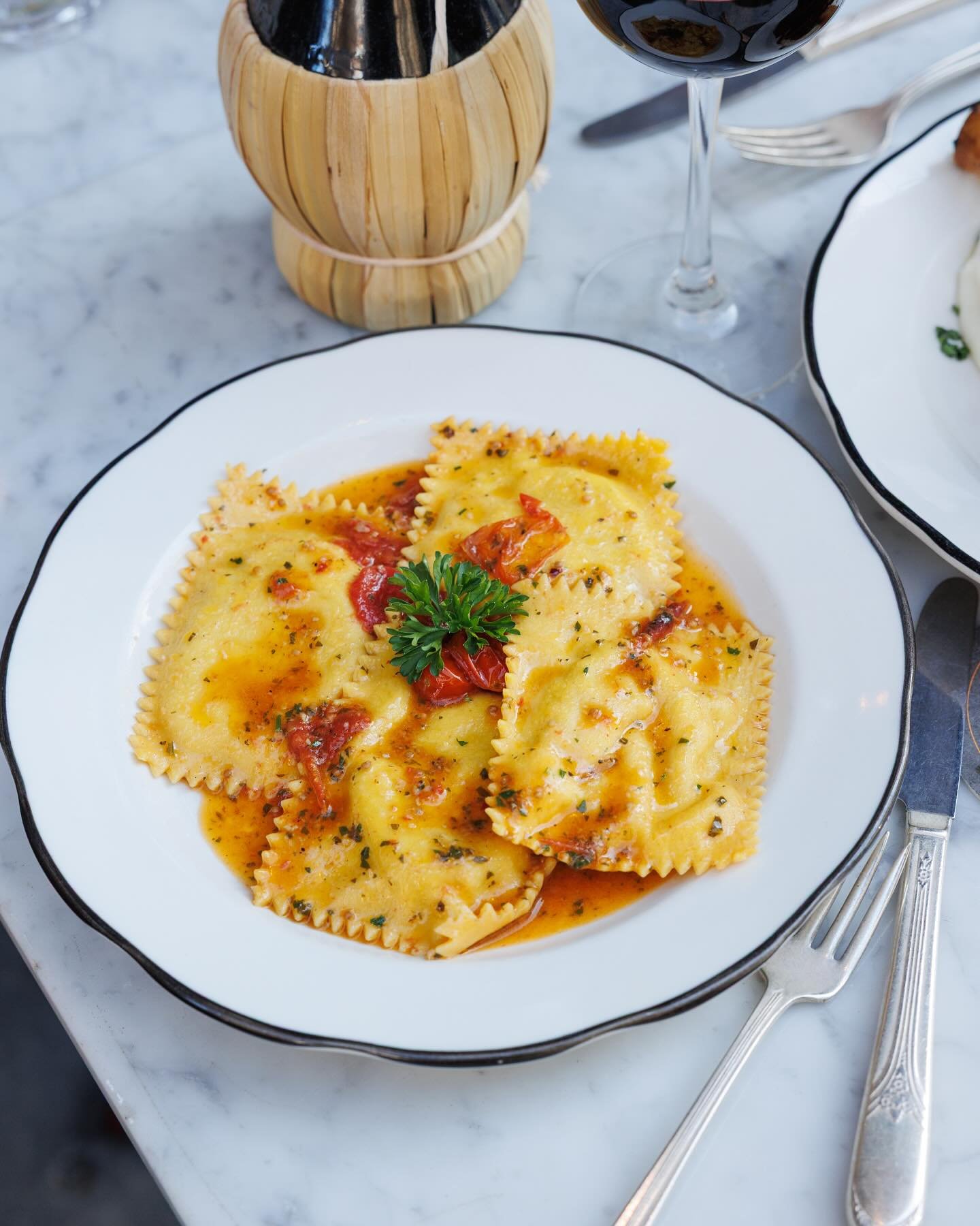 Friday night in the Spring/Never-ending winter season with our &ldquo;Ravioli di Mare&rdquo;, branzino stuffed and soaked in delicious tomato sauce!  Find them at Fiaschetteria West, doors open 5:30 pm first come first serve! 🍝❤️🍷