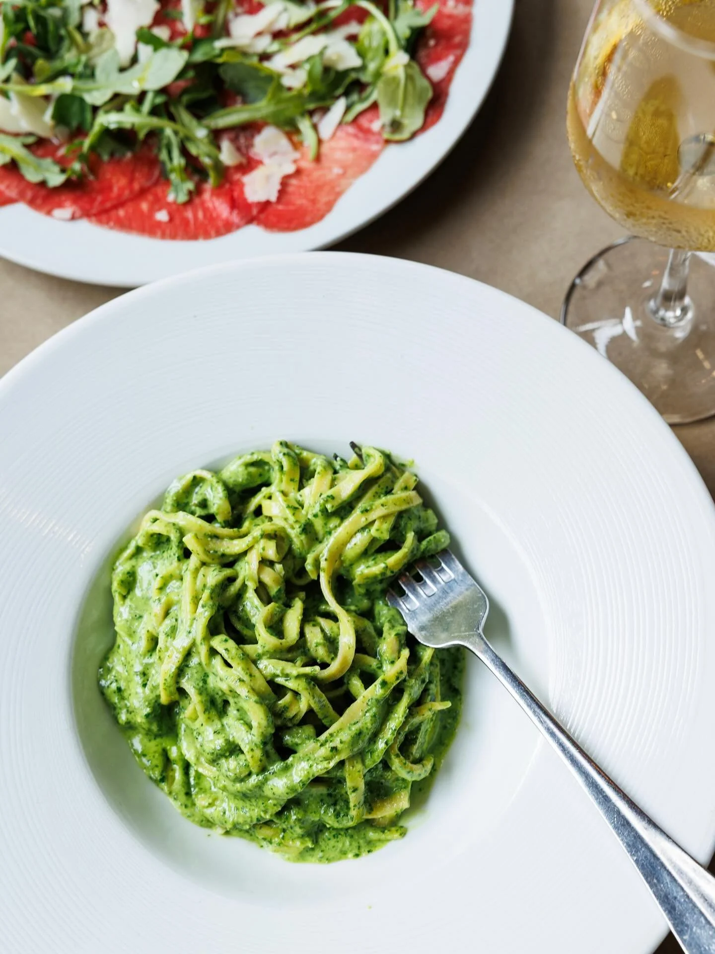 Add some green to your life!  Come try our delicious summer pesto recipe at Fiaschetteria East!  Call to book your table! 🍝 ❤️ 🍷