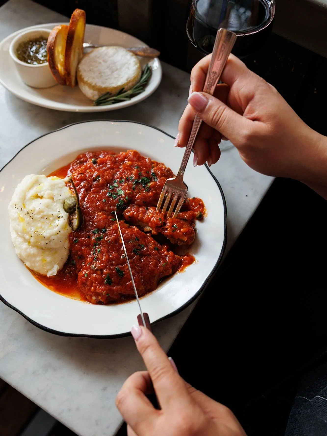 First days of Fall rain don&rsquo;t scare us!  We are too excited about our Veal Cutlet in Tomato Caper sauce and Mashed Potatoes from our specials menu!  Come get!  First come first serve at Fiaschetteria West!