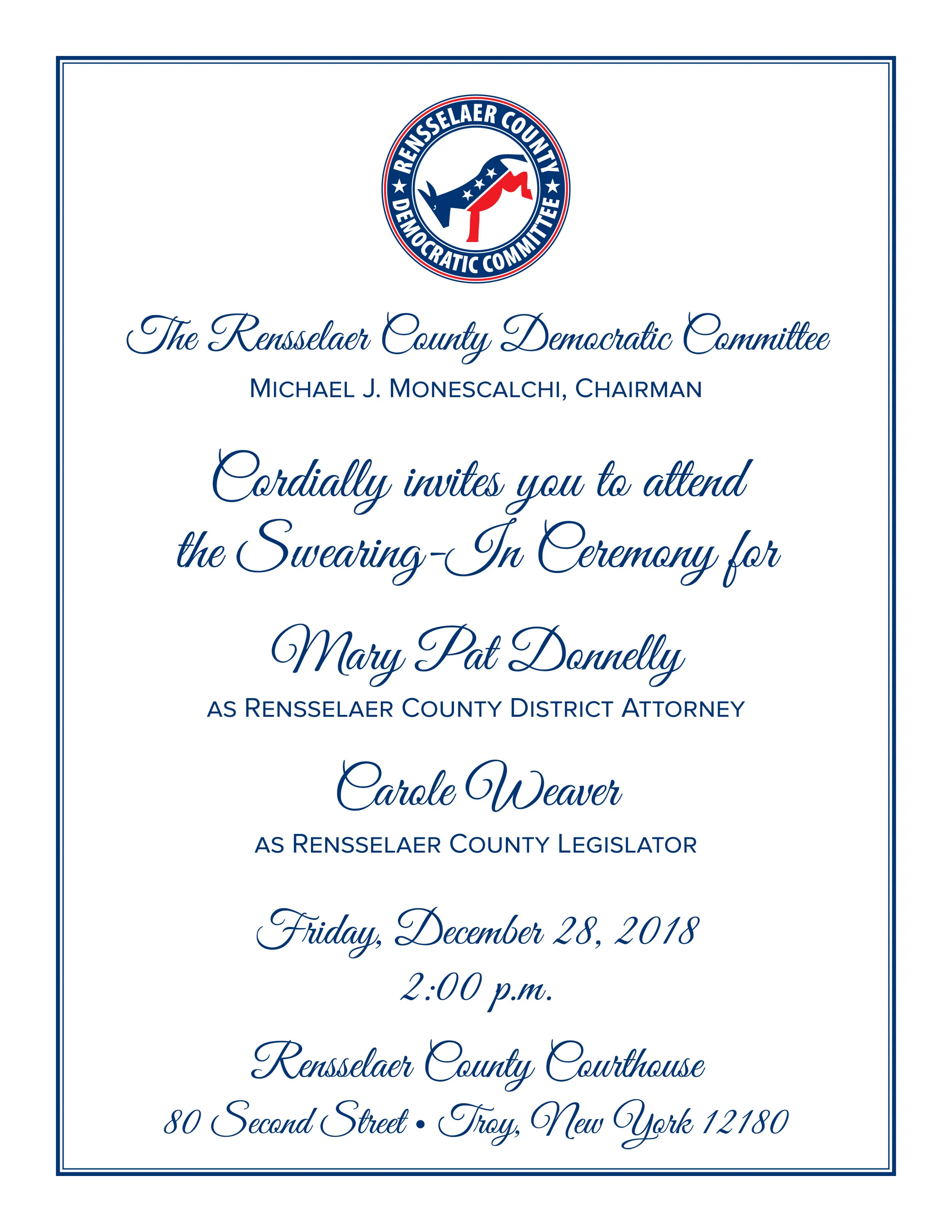 Swearing In Ceremony Dec 28th Rensselaer County Democratic Swearing In Ceremony Dec 28th