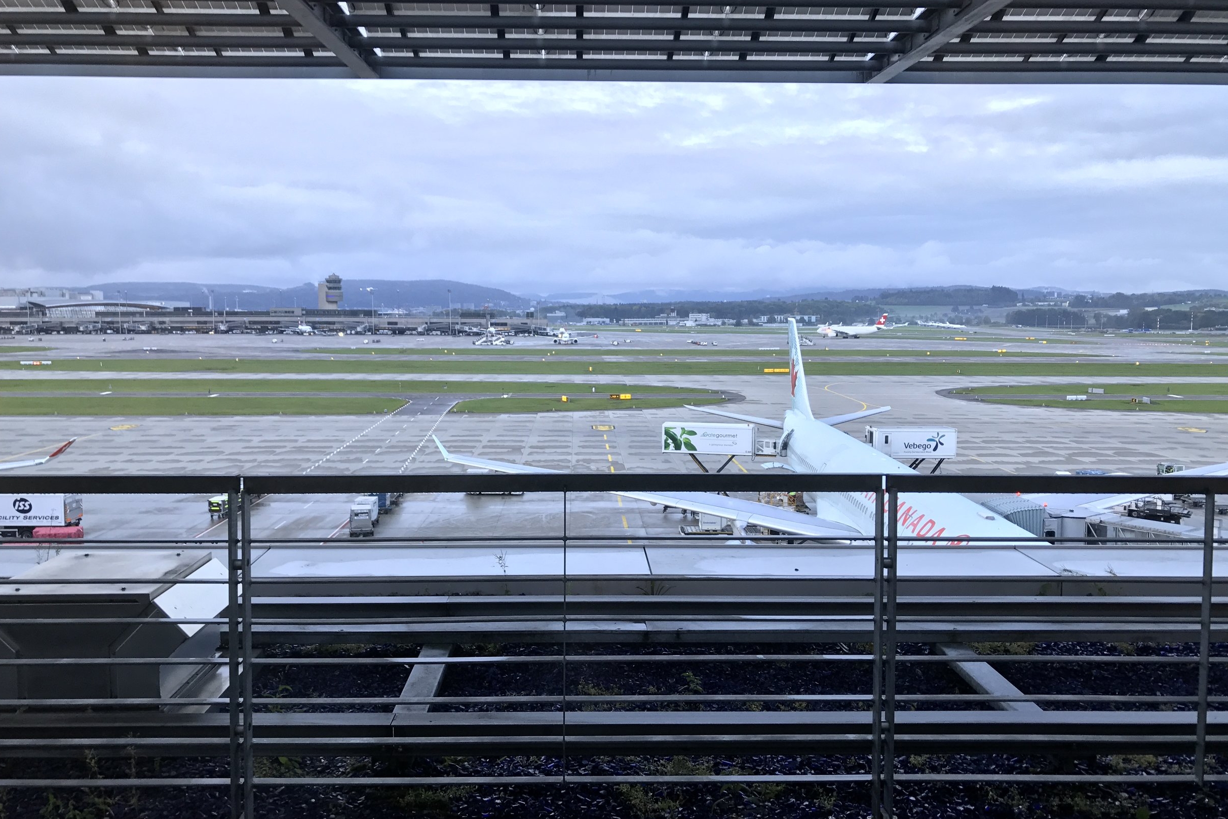 Swiss First Class Lounge Zurich – View of Air Canada A330