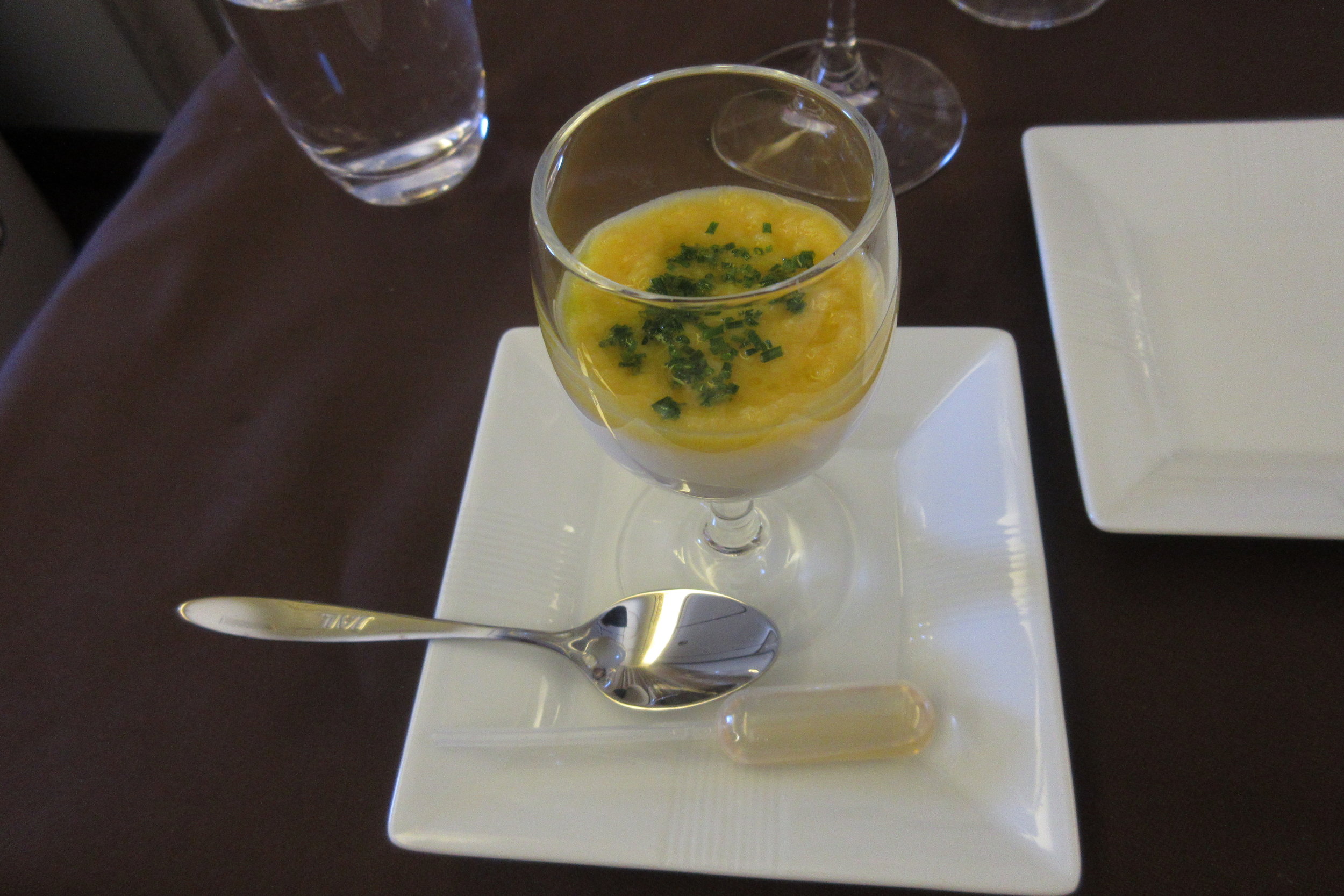 Japan Airlines First Class – Steamed egg amuse bouche