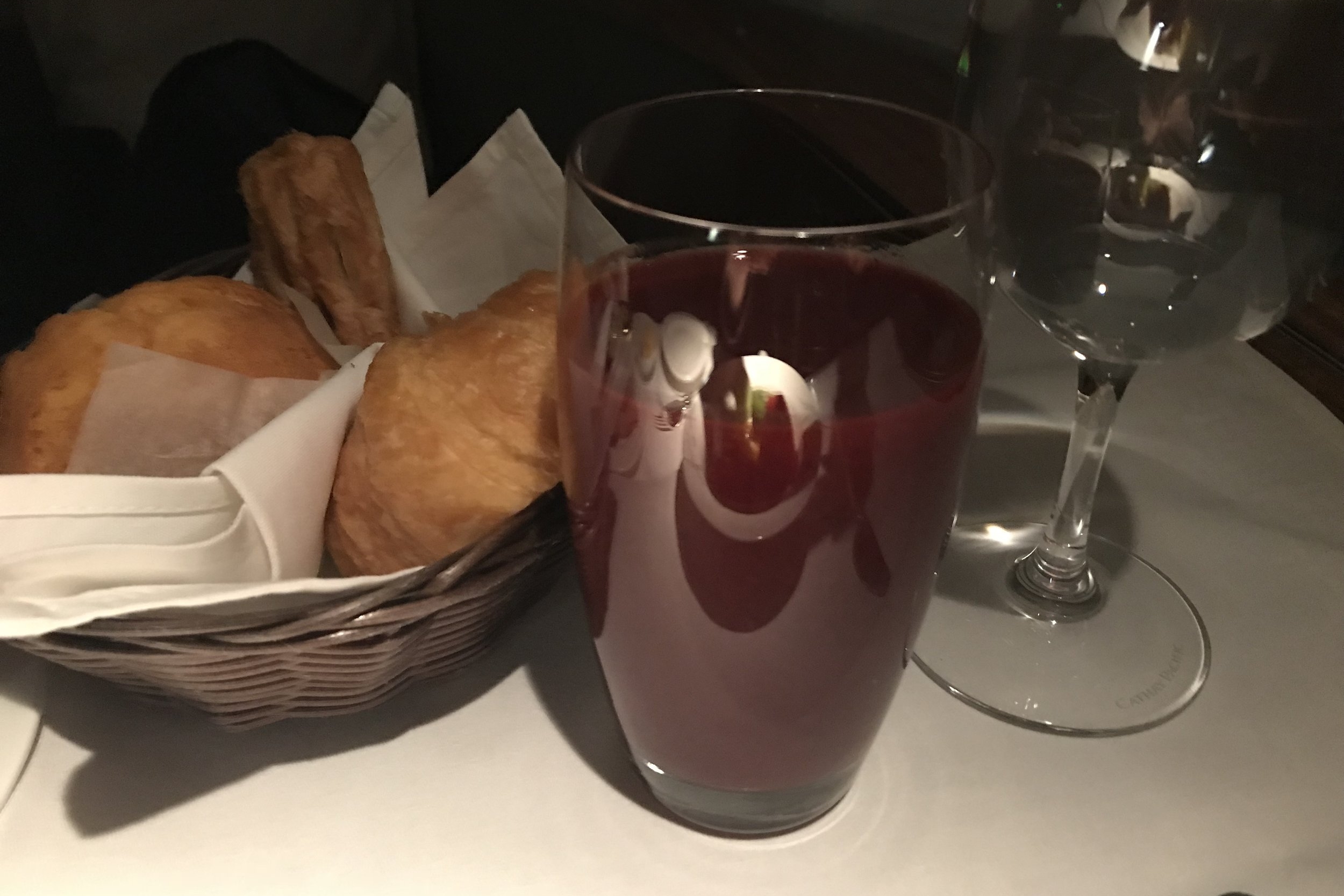 Cathay Pacific First Class – Breadbasket and forest berry smoothie
