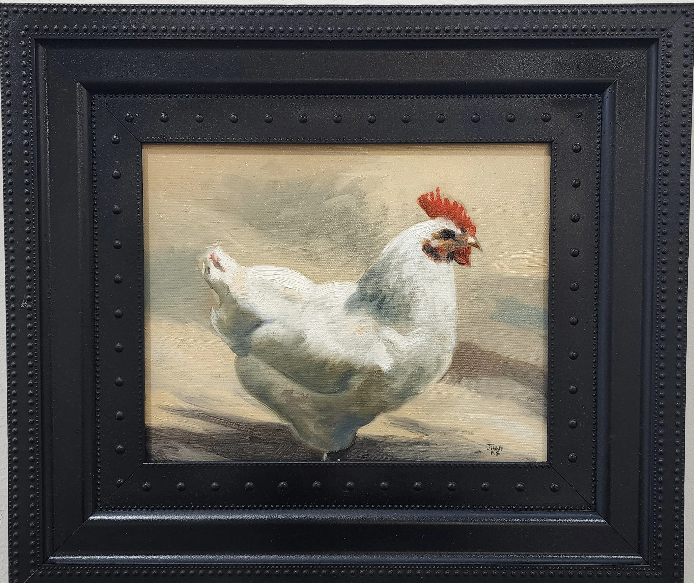"Rooster" 16" x 14" framed oil by Juan Sepulveda $1200