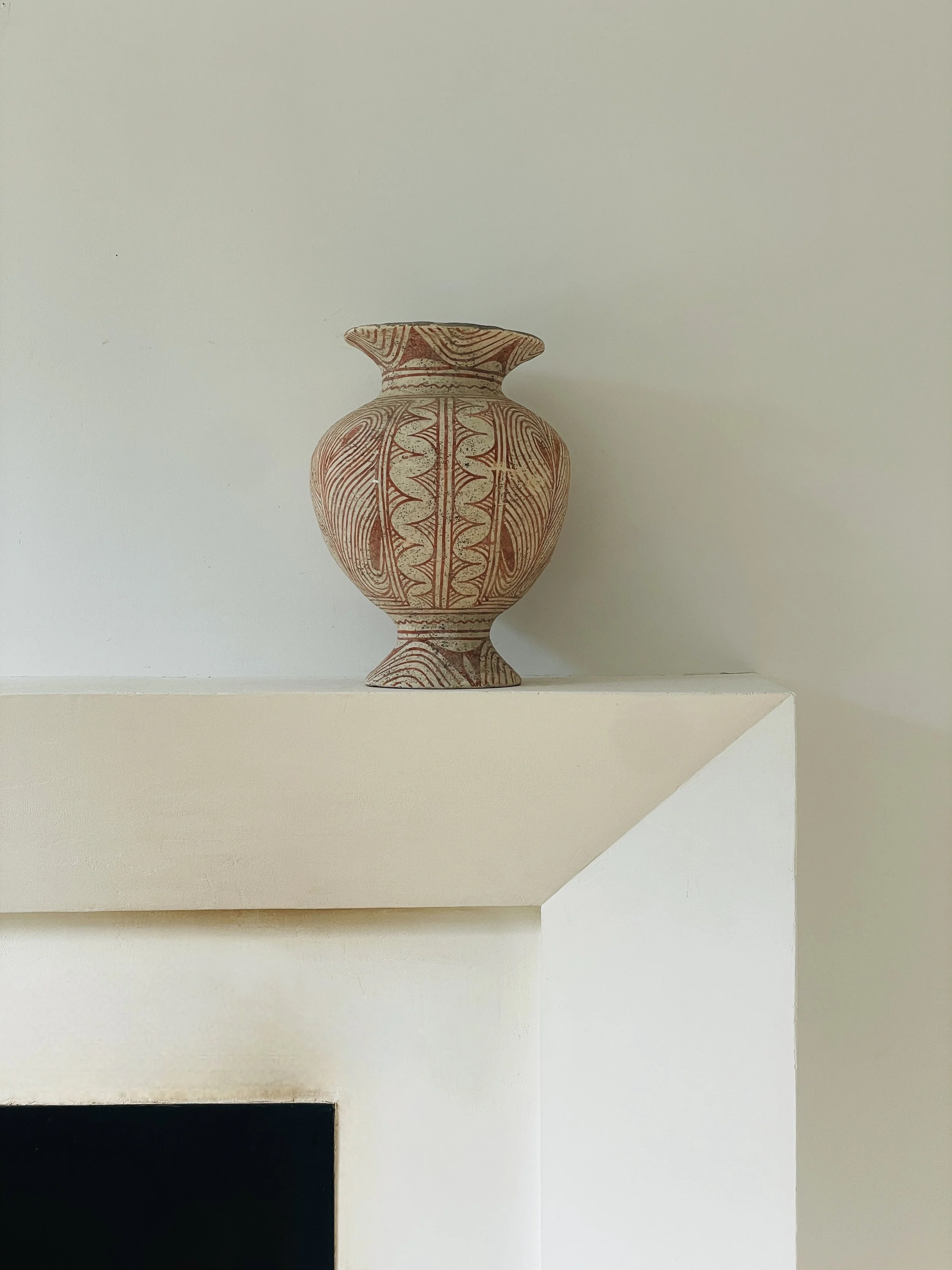 MATERI(A)NTIQUES LARGE ROUNDED CERAMIC VESSEL WITH ABSTRACT RUSSET GLAZE PATTERN, WIDE LIP AND FOOT(3).jpg