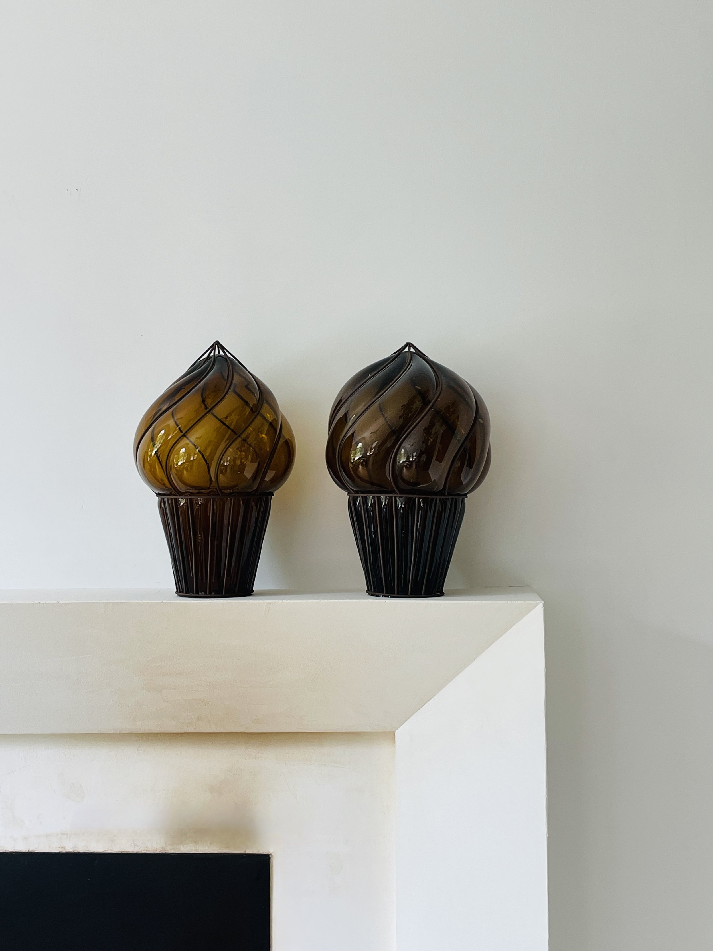 MATERI(A)NTIQUES SET OF 2 BLOWN GLASS AND METAL GLOBES.jpg