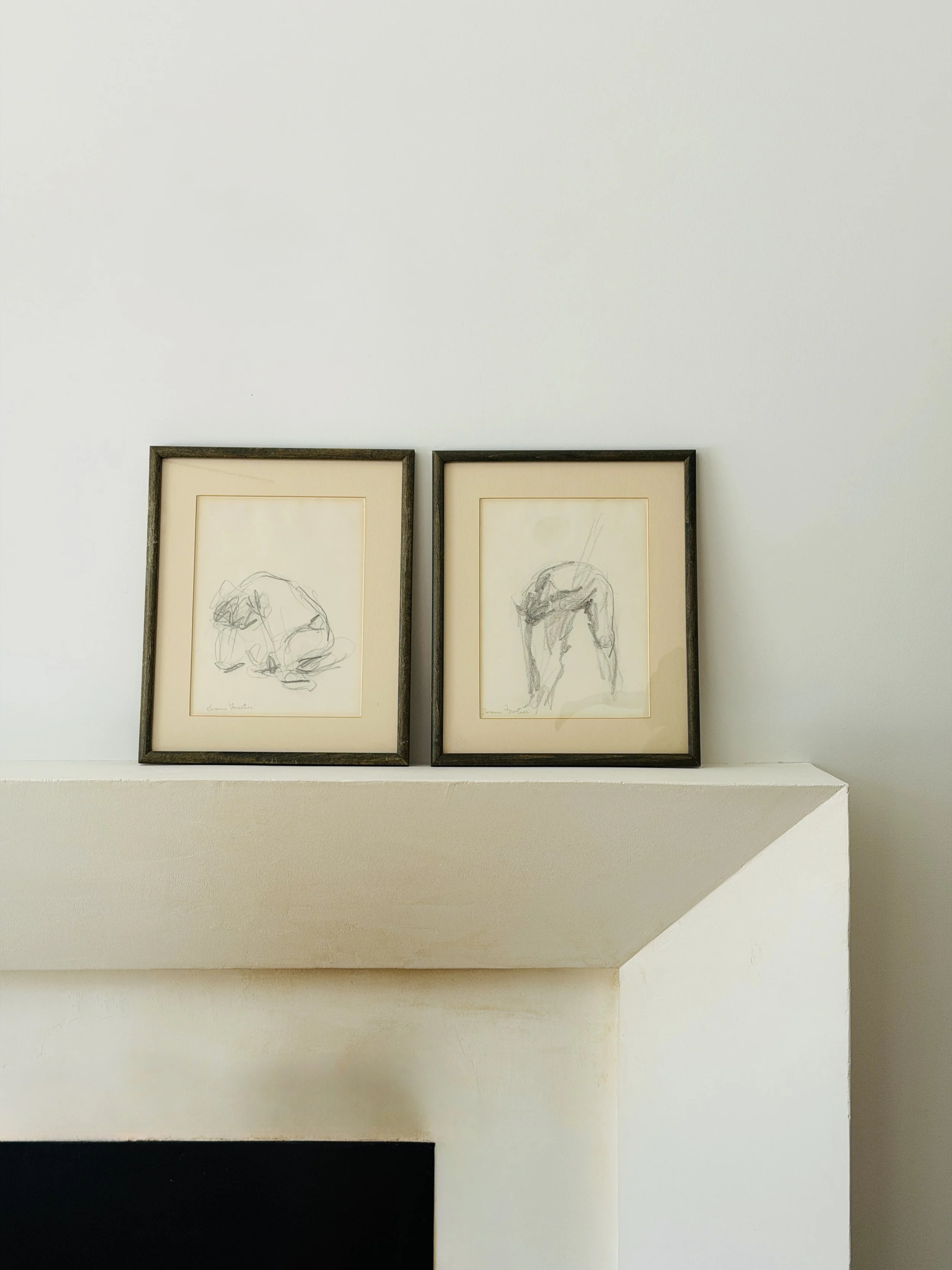 MATERI(A)NTIQUES SET OF 2 MEDIUM FRAMED CHARCOAL NUDE FIGURE DRAWINGS