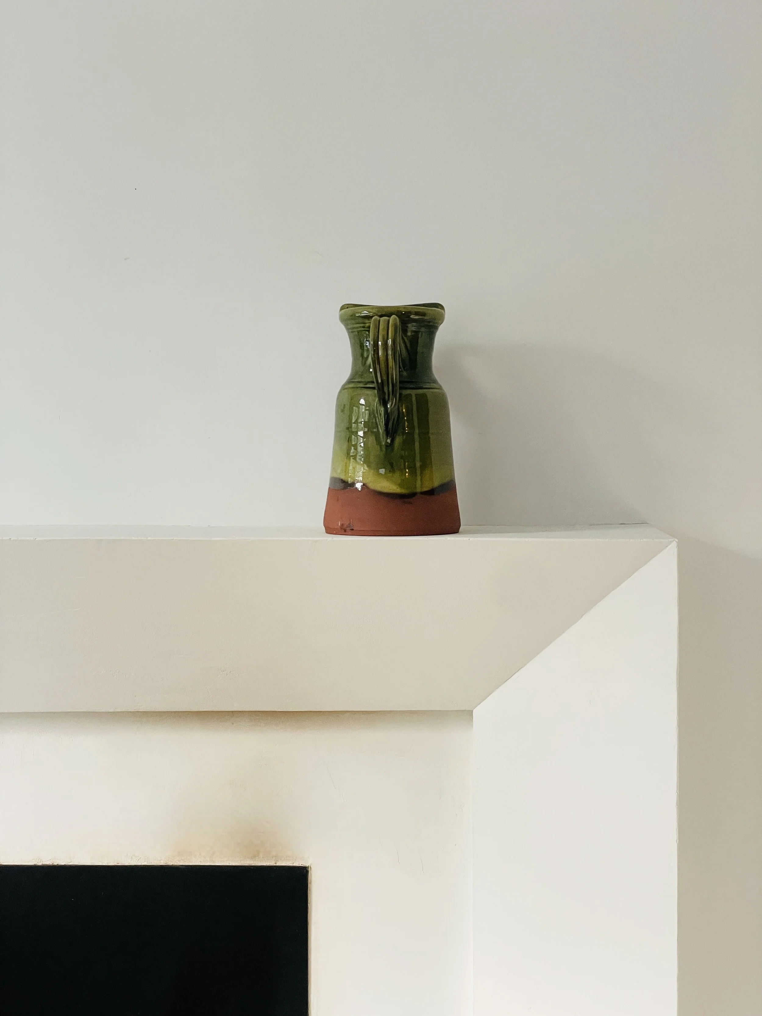 MATERI(A)NTIQUES LARGE GREEN GLAZED EARTHENWARE CERAMIC PITCHER.2.jpg