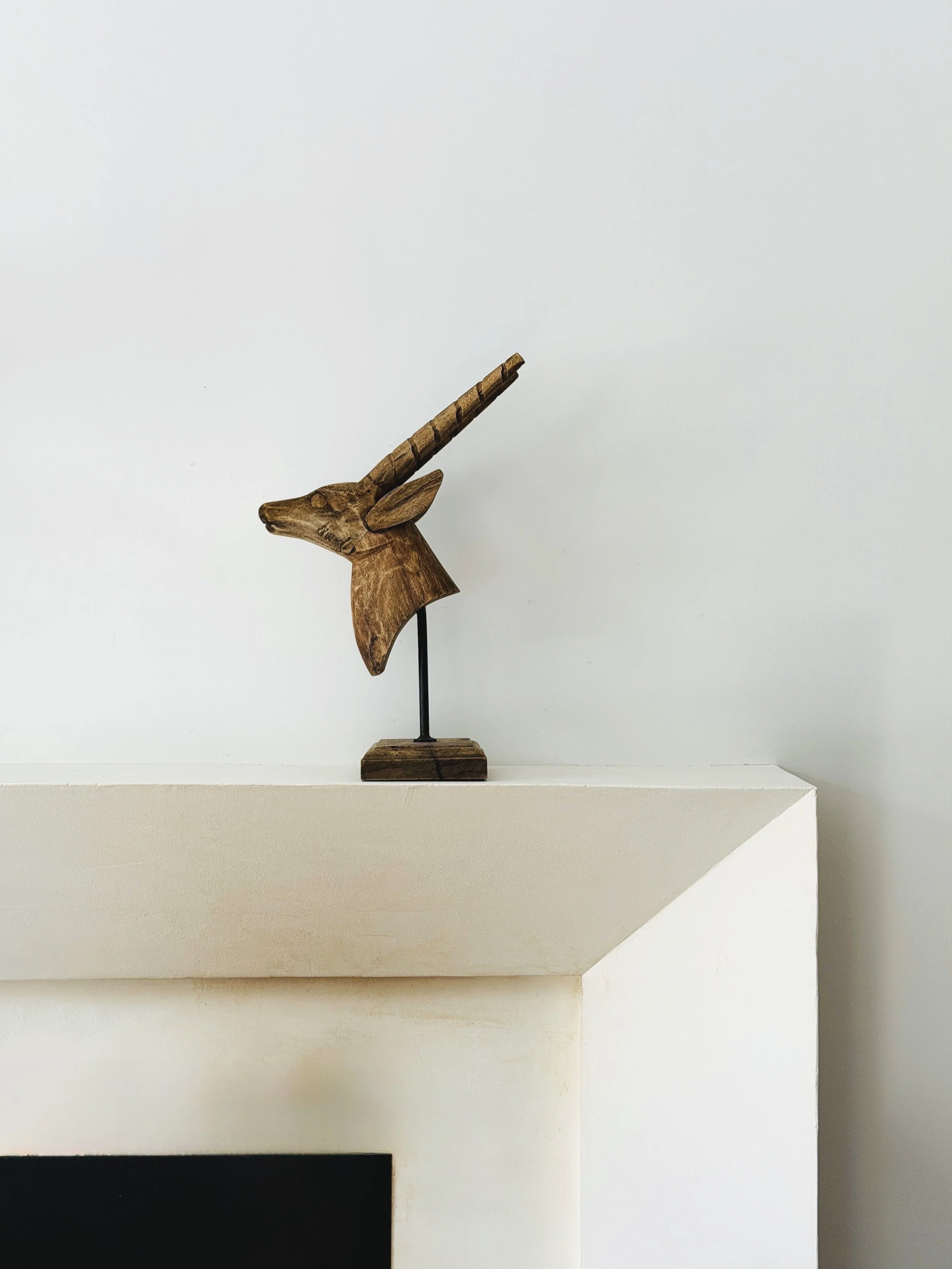 MATERI(A)NTIQUES MEDIUM CARVED WOOD GAZELLE HEAD ON STAND