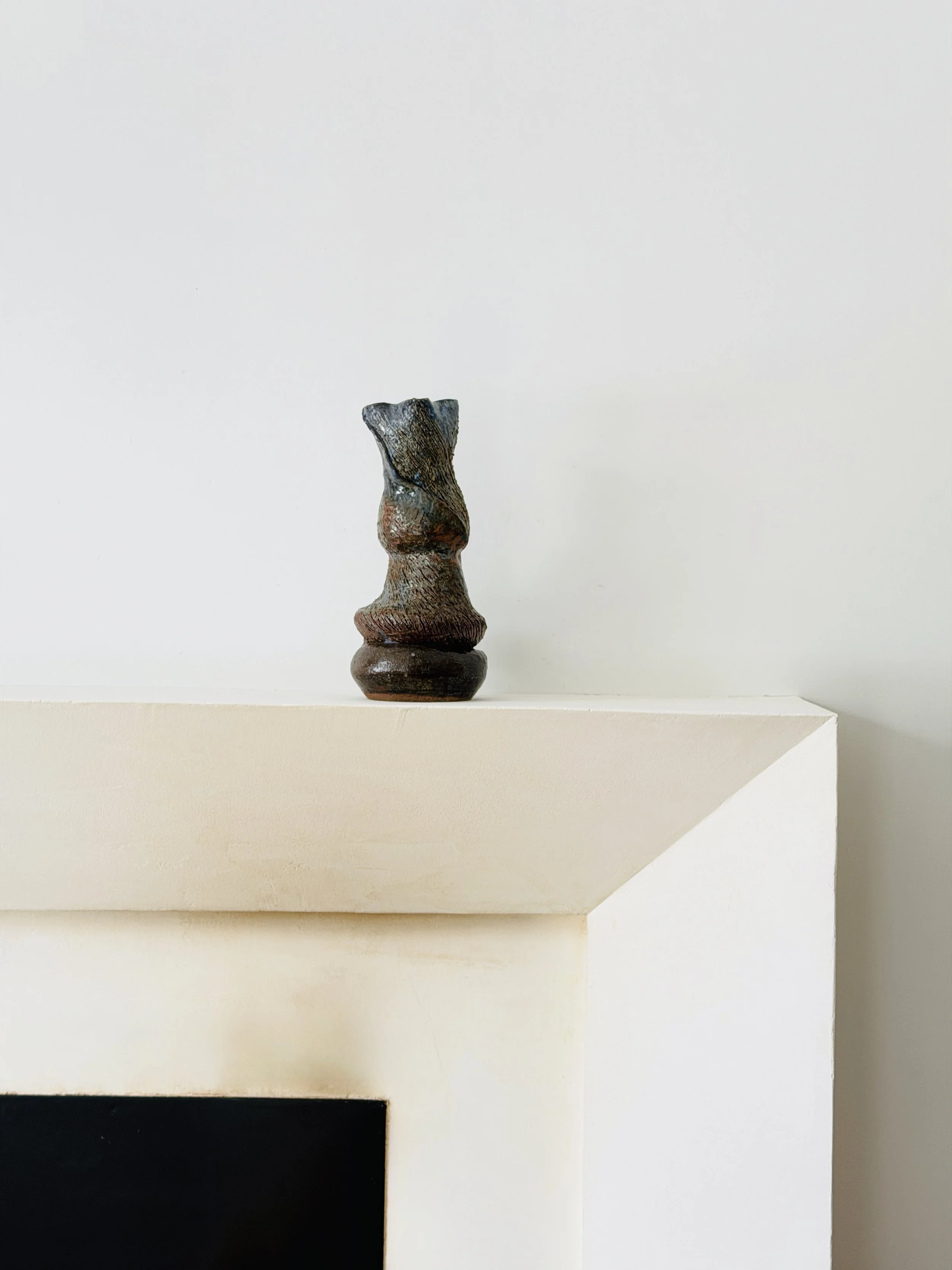 MATERI(A)NTIQUES LARGE DARK BLUE:GREEN GREY: BROWN STUDIO POTTERY TWISTED VASE.jpg