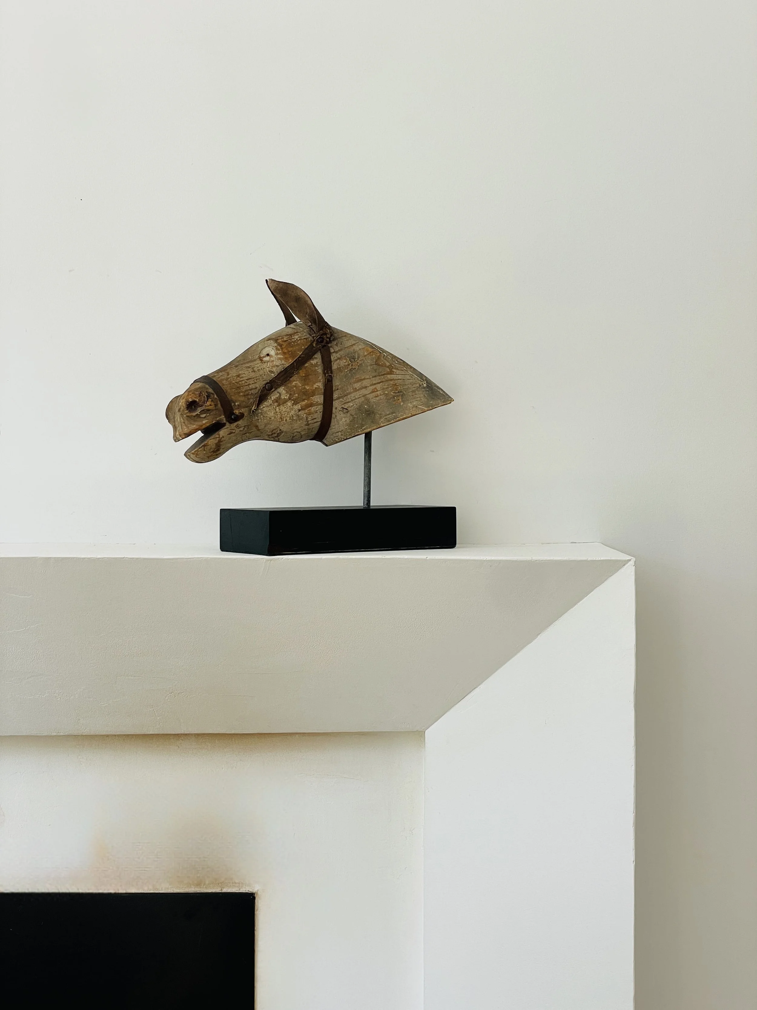 MATERI(A)NTIQUES WOODEN HORSE HEAD WITH LEATHER EARS AND FABRIC BRIDLE(2).jpg