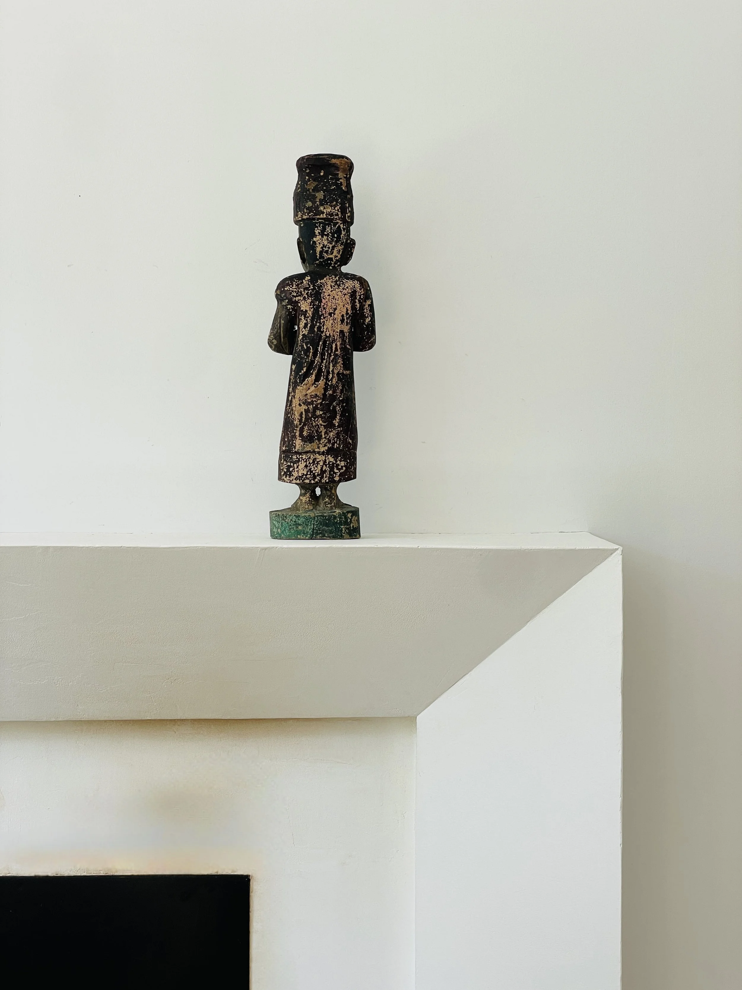 MATERI(A)NTIQUES TALL WOODEN BURMESE FIGURE STATUE WITH GREEN DETAILING(3).jpg