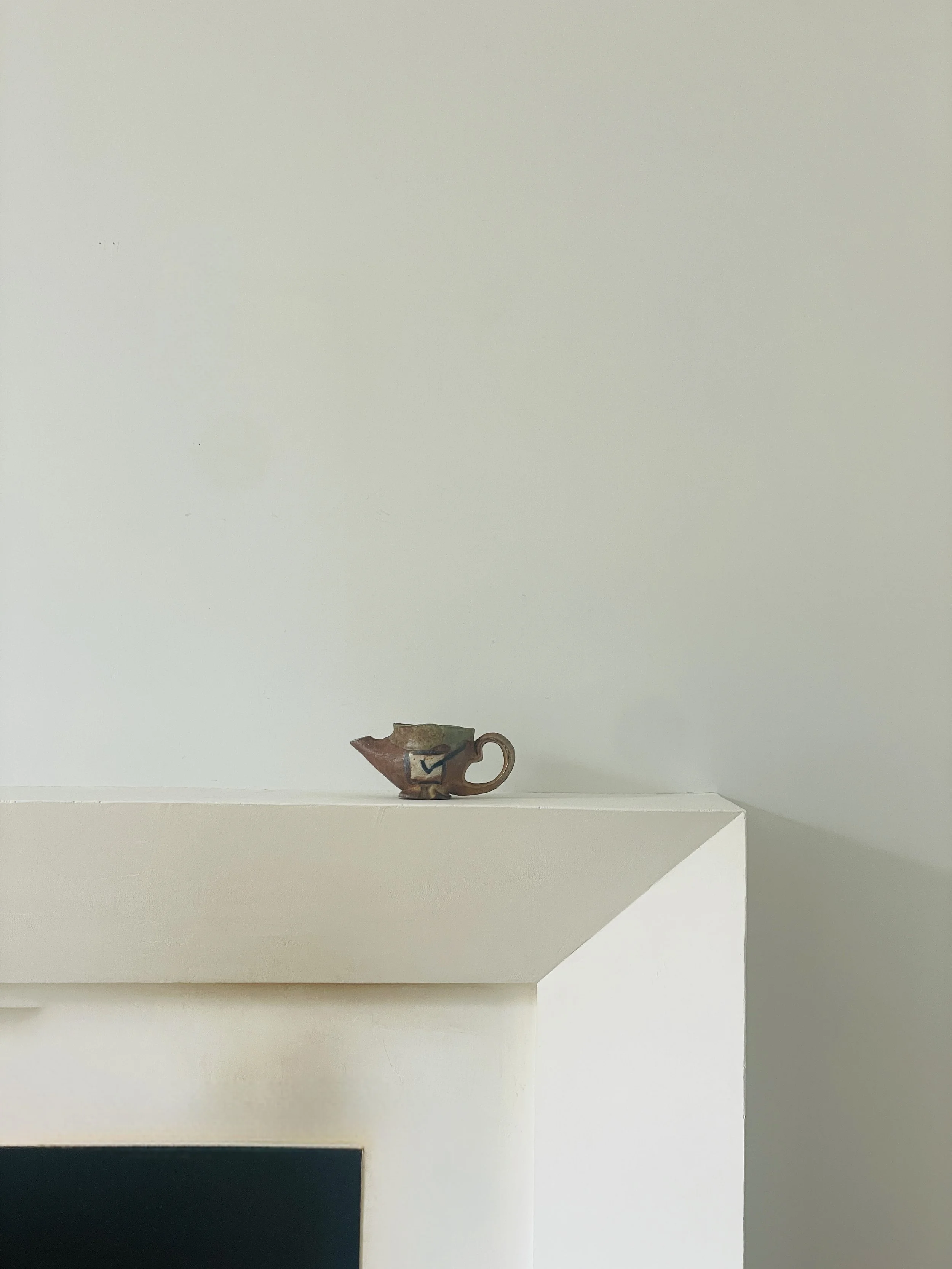 MATERI(A)NTIQUES SMALL MIXED COLOR EARTHENWARE  STUDIO POTTERY PITCHER WITH HANDLE.jpg