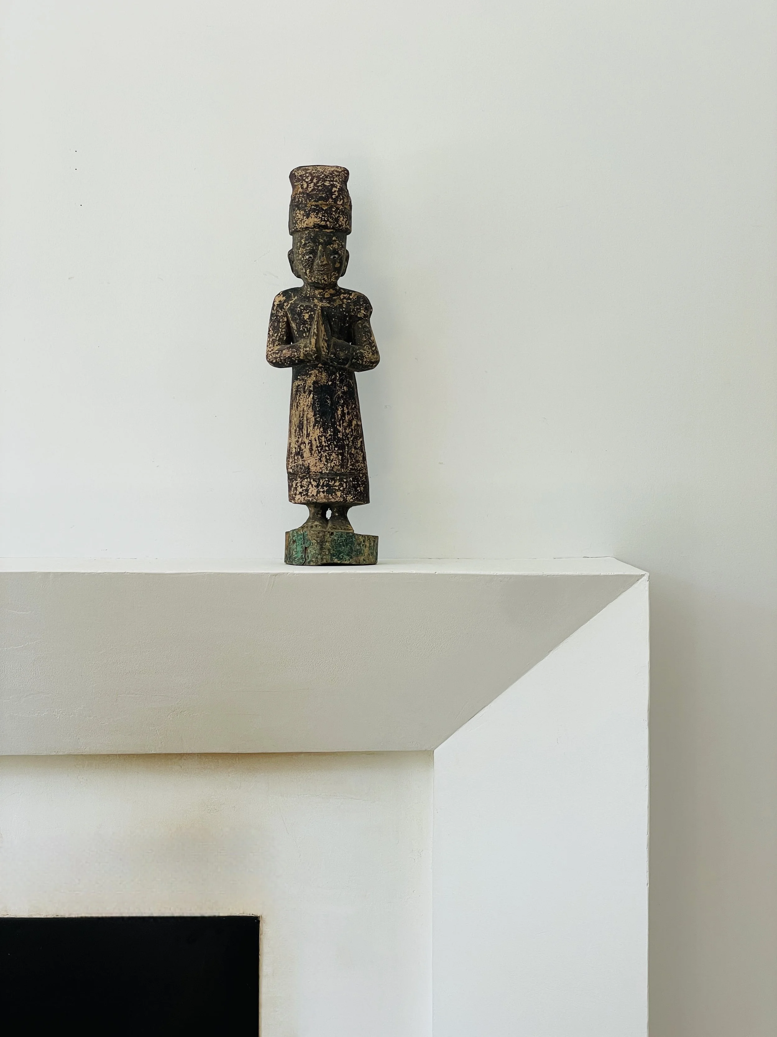 MATERI(A)NTIQUES TALL WOODEN BURMESE FIGURE STATUE WITH GREEN DETAILING.jpg