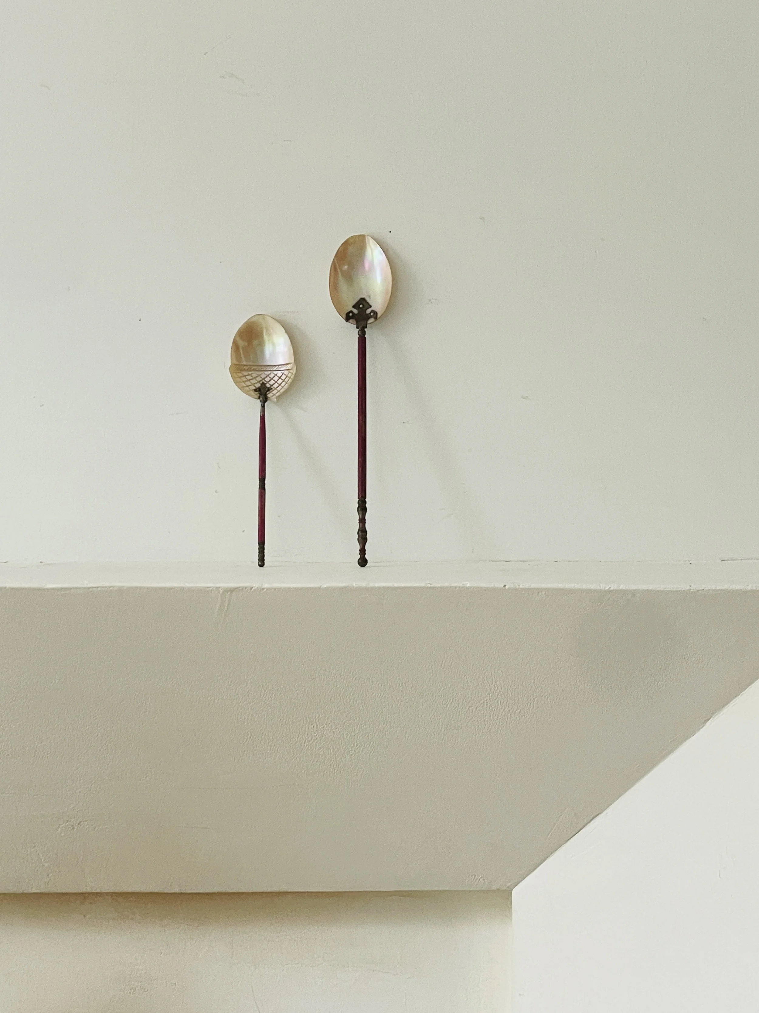 MATERI(A)NTIQUES MOTHER OF PEARL, BRASS AND LACQUERED BRASS SERVING SPOONS.jpg