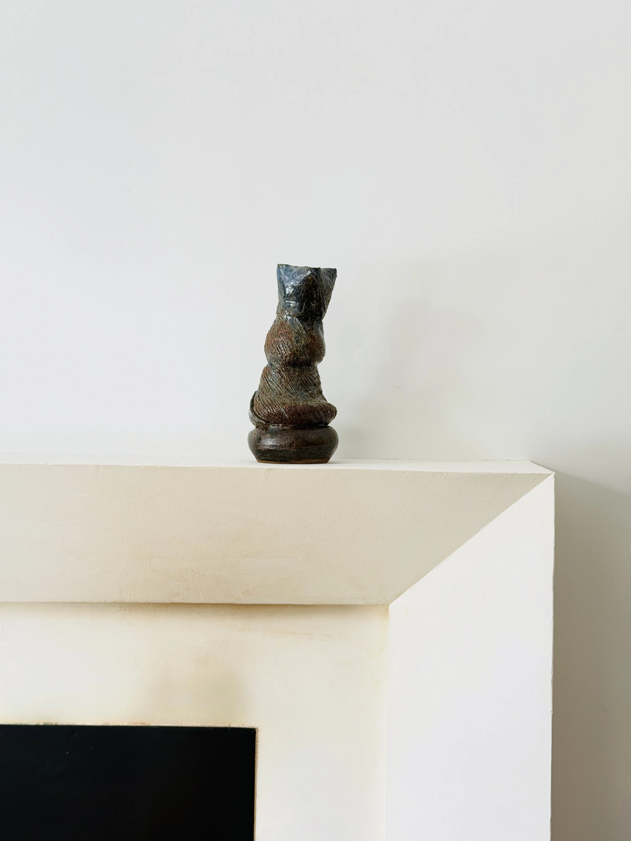 MATERI(A)NTIQUES LARGE DARK BLUE:GREEN GREY: BROWN STUDIO POTTERY TWISTED VASE(4).jpg