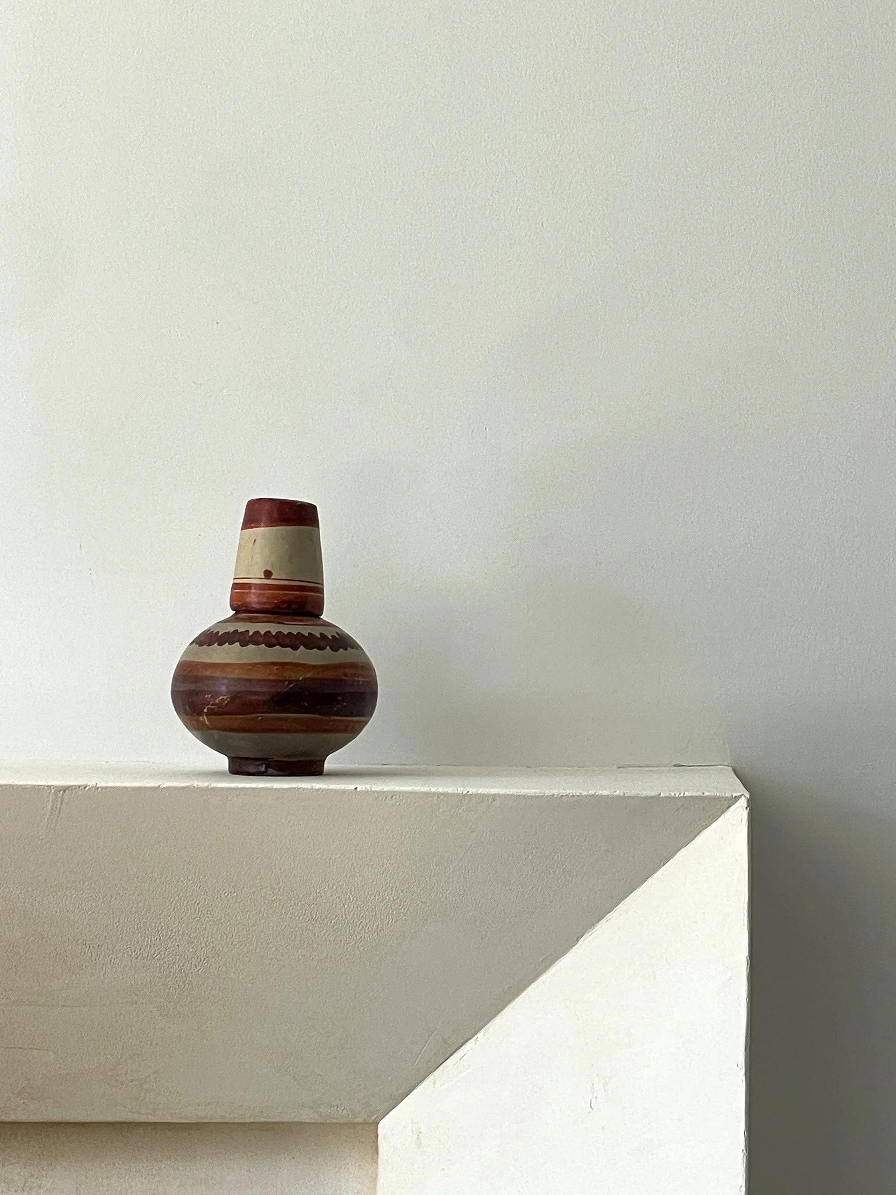 MATERI(A)NTIQUES SMALL; MEXICAN CLAY FLORAL DECANTUR AND CUP