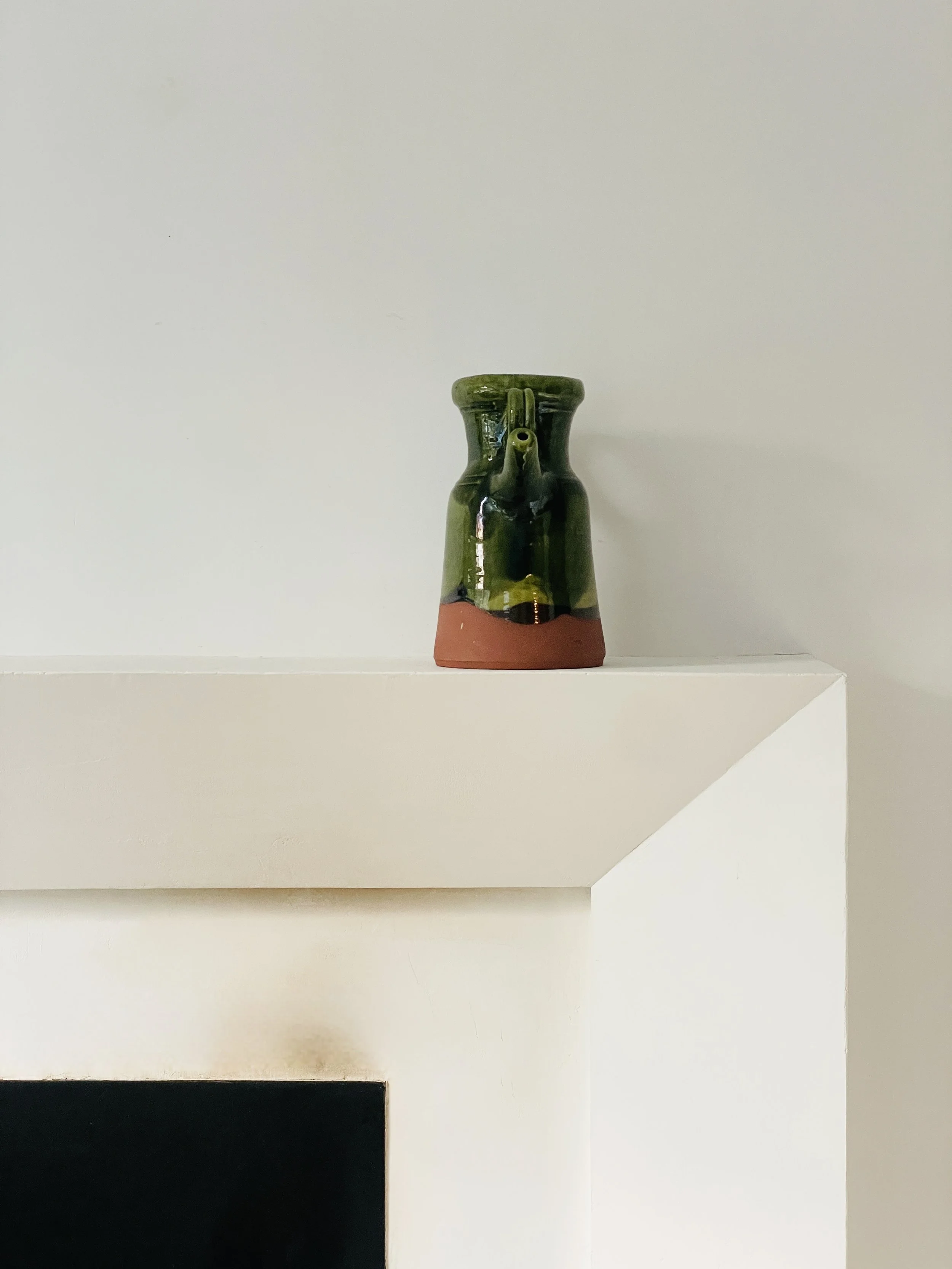 MATERI(A)NTIQUES LARGE GREEN GLAZED EARTHENWARE CERAMIC PITCHER.4.jpg