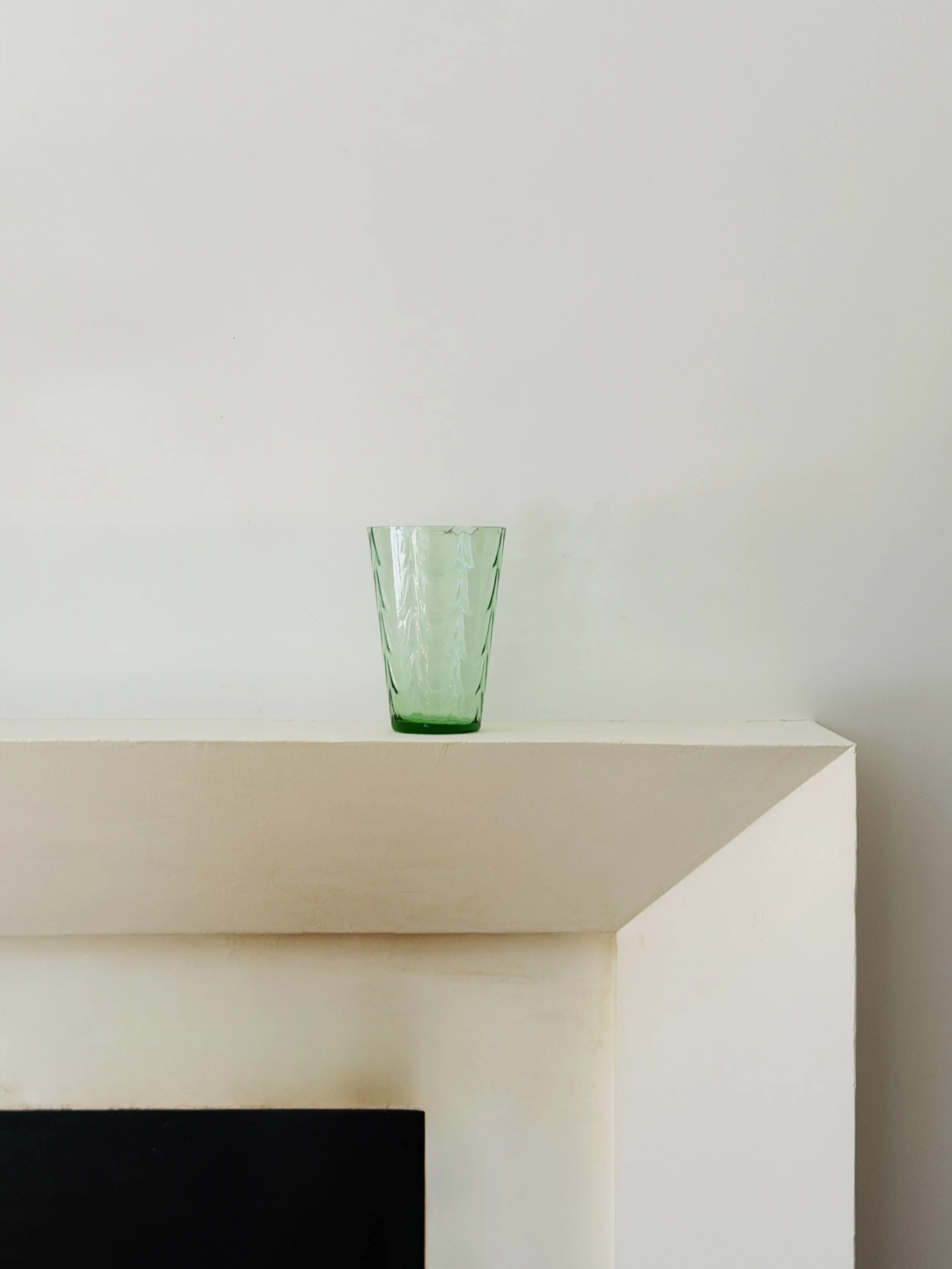 MATERI(A)NTIQUES MEDIUM EMERALD CHEVRON SURFACE BLOWN GLASS WIDE MOUTH VASE.jpg