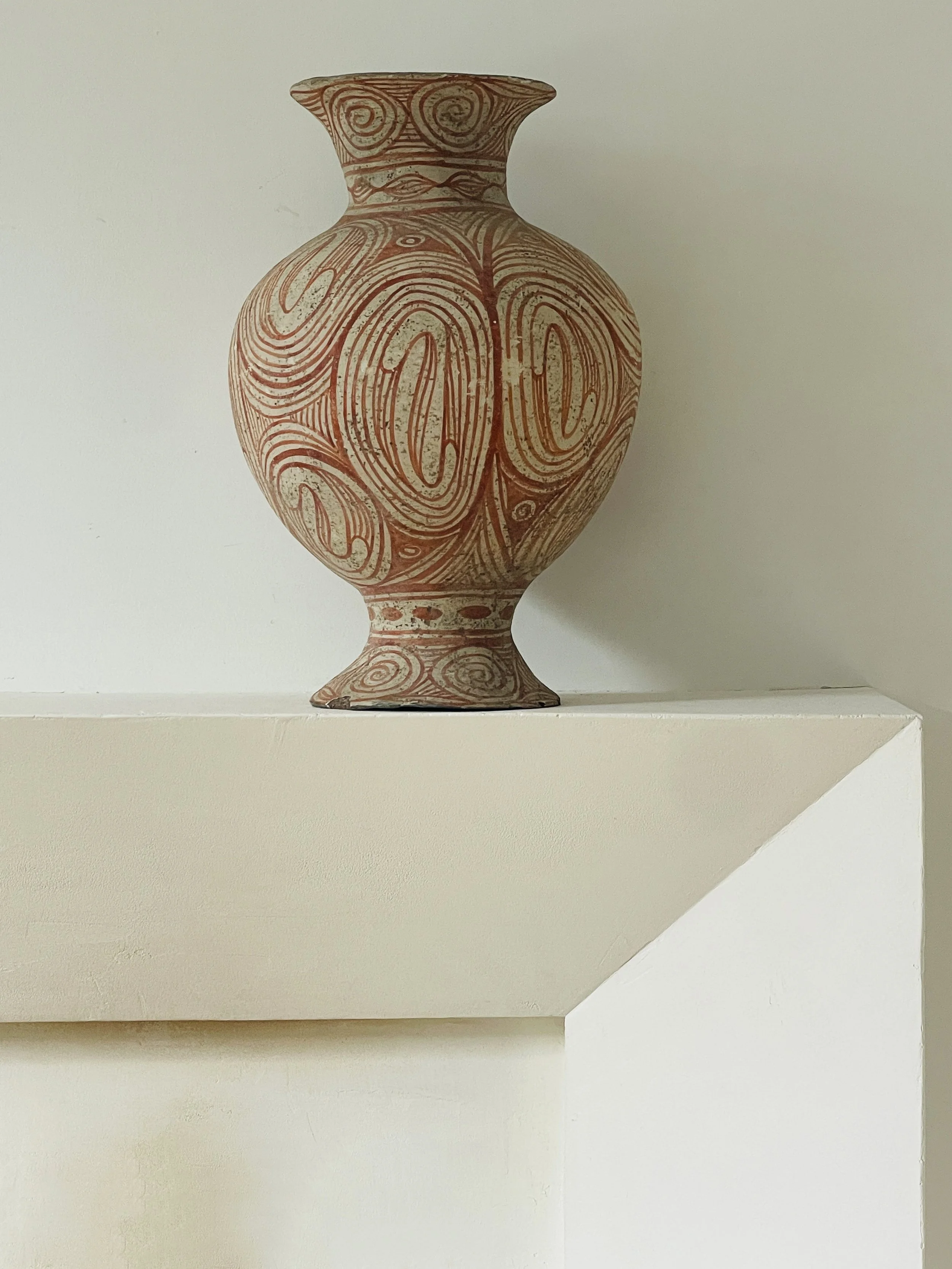 MATERI(A)NTIQUES LARGE TALL OVOID CERAMIC VESSEL WITH ABSTRACT RUSSET GLAZE PATTERN, TALL NECK AND FOOT(5).jpg