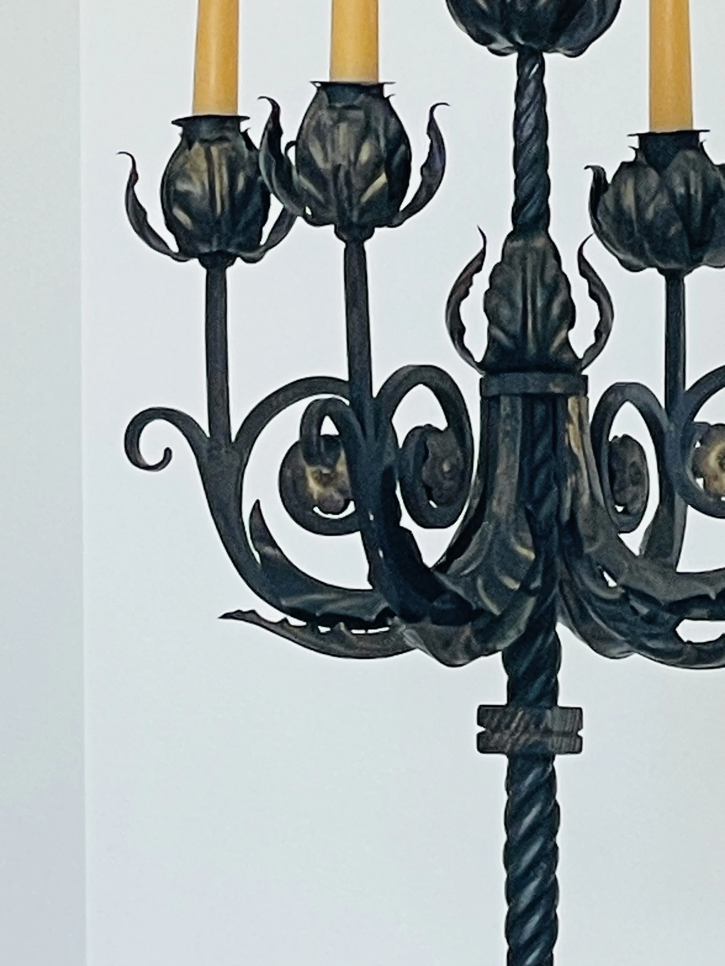 MATERI(A)NTIQUES LARGE BLACK IRON FLORAL FIVE ARM CANDELABRA(7).jpg