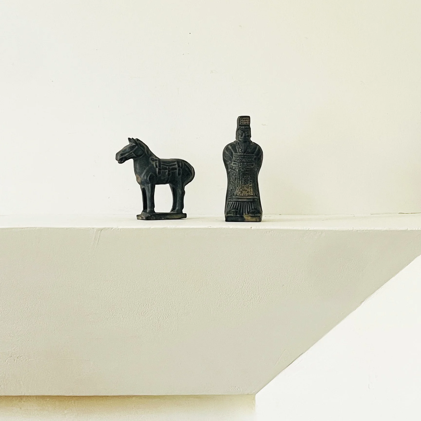 MATERI(A)NTIQUES SMALL CARVED MAN AND HORSE FIGURINES