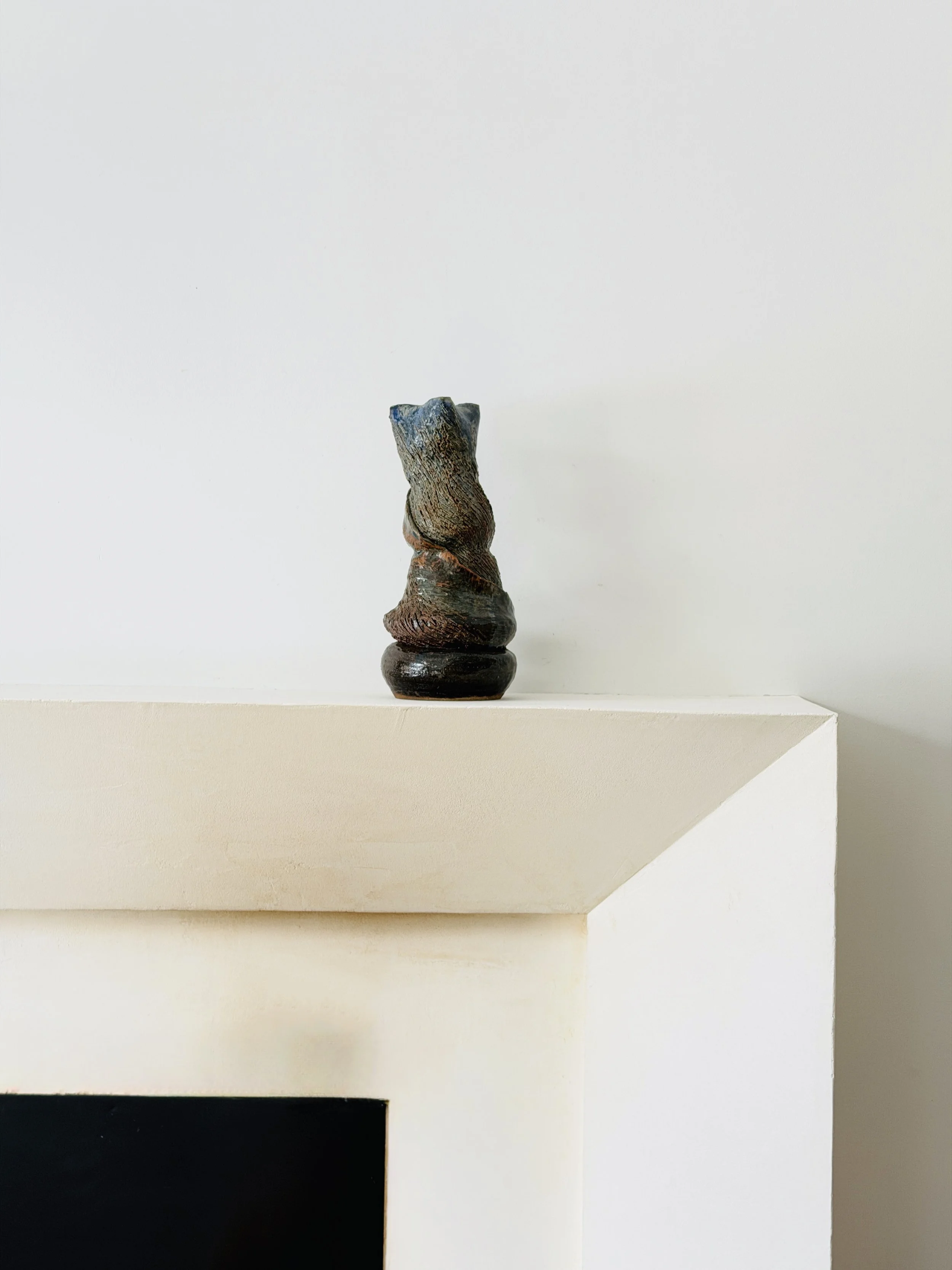 MATERI(A)NTIQUES LARGE DARK BLUE:GREEN GREY: BROWN STUDIO POTTERY TWISTED VASE(2).jpg