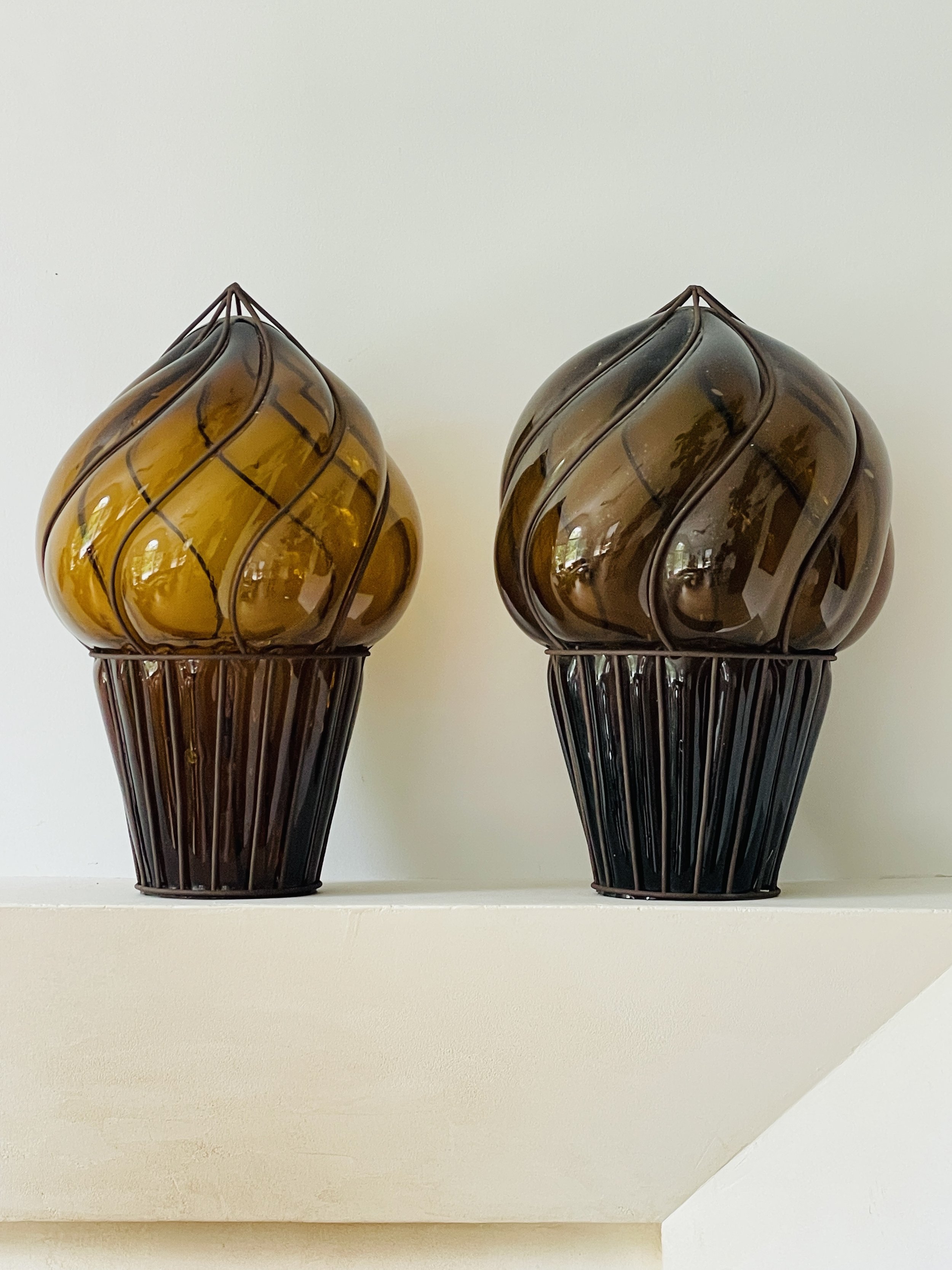 MATERI(A)NTIQUES SET OF 2 BLOWN GLASS AND METAL GLOBES(2).jpg