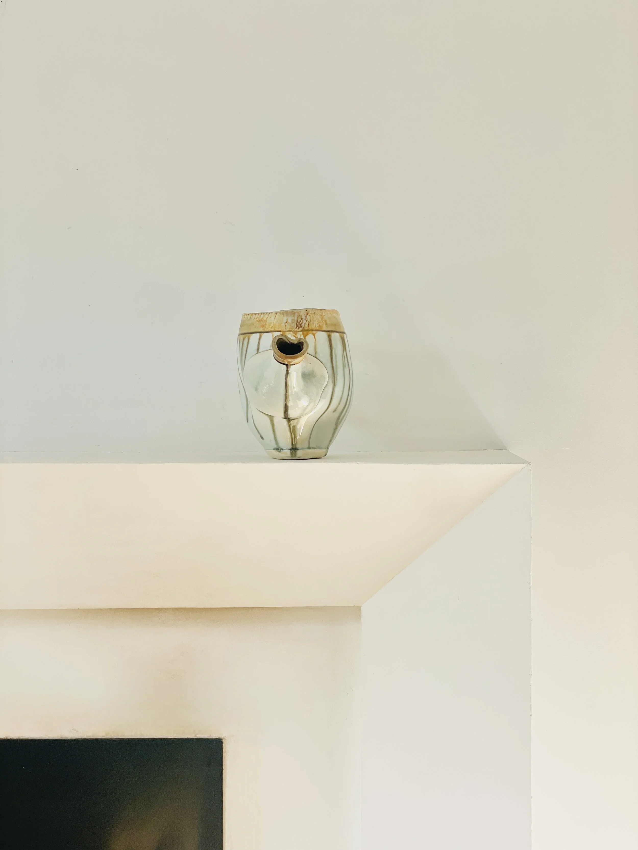 MATERI(A)NTIQUES LARGE IVORY, OCHRE AND GREEN STUDIO POTTERY PITCHER WITH IRREGULAR LIP(6).jpg