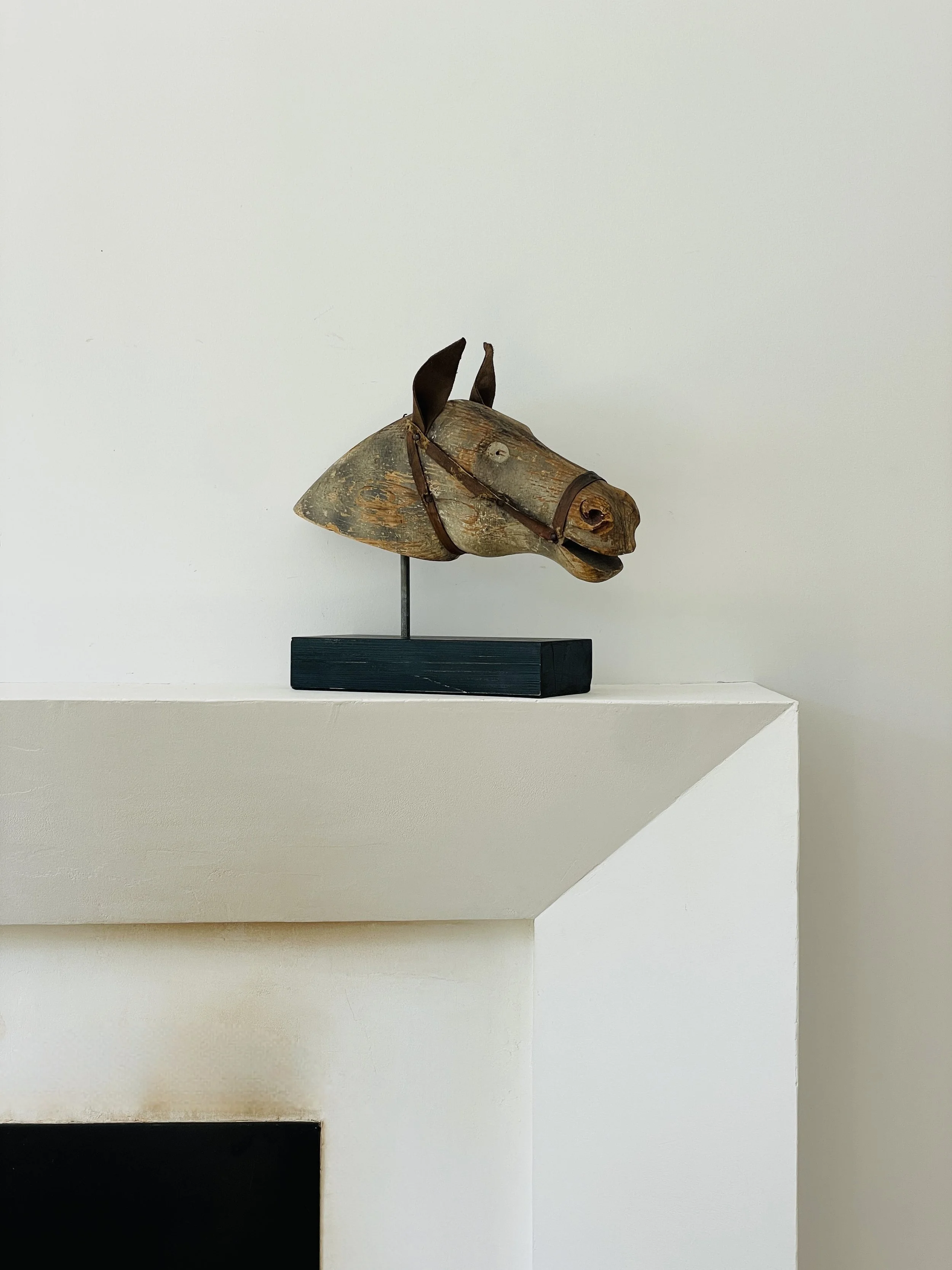 MATERI(A)NTIQUES WOODEN HORSE HEAD WITH LEATHER EARS AND FABRIC BRIDLE(3).jpg